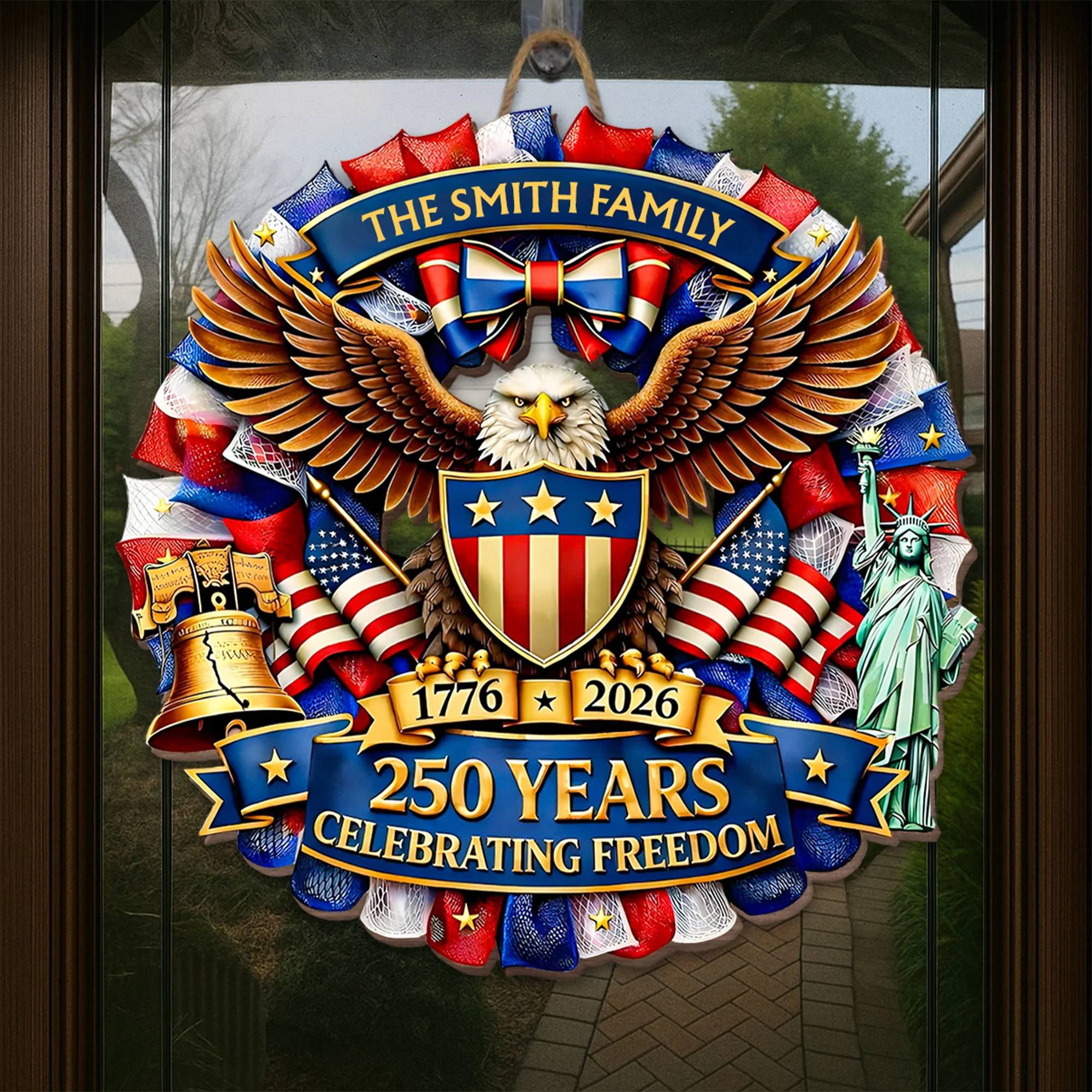 250 Years Celebrating Freedom Bald Eagle And American Flag Patriotic Shield - Personalized Custom Shaped Wood Sign - INDE089_WSIGN - Image 5