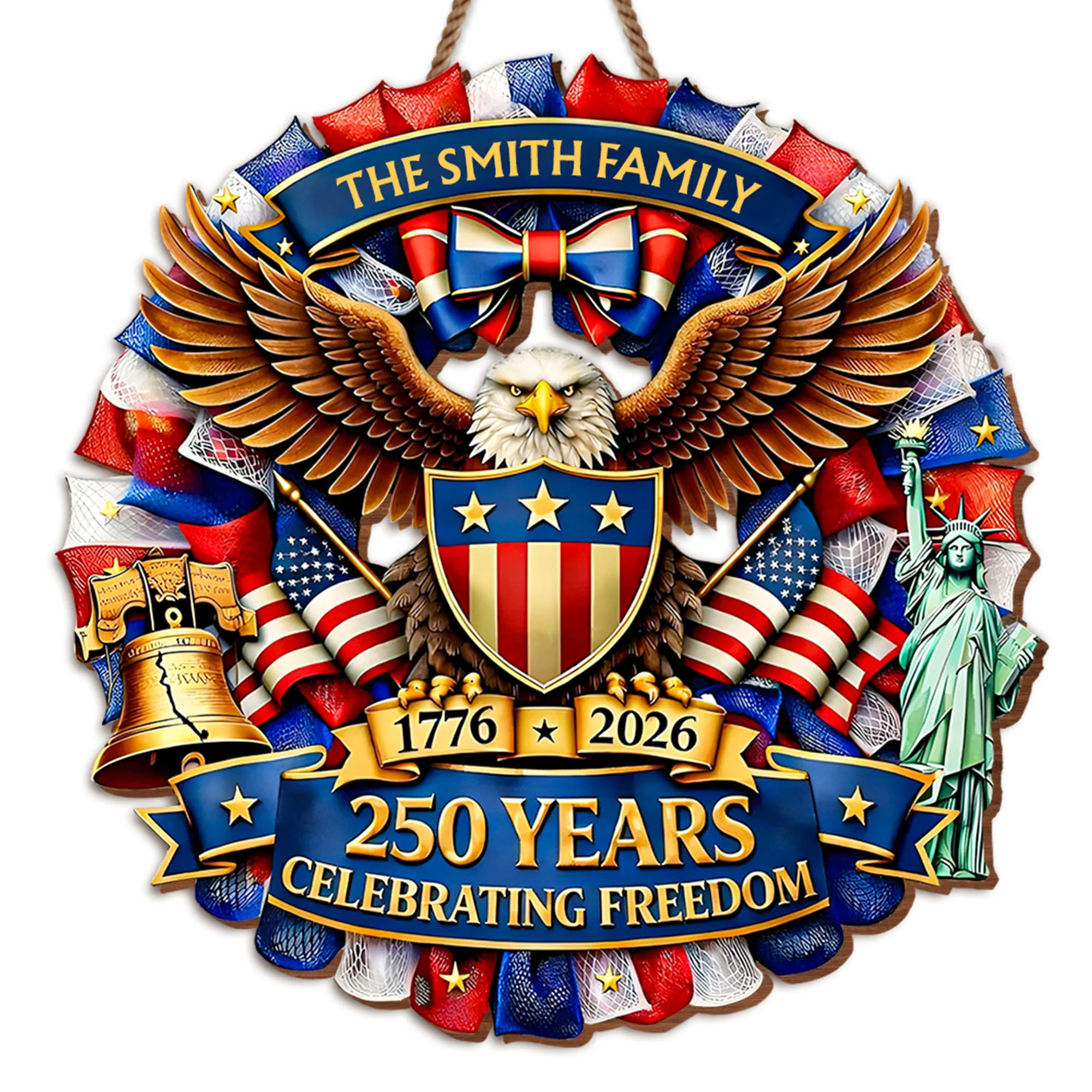 250 Years Celebrating Freedom Bald Eagle And American Flag Patriotic Shield - Personalized Custom Shaped Wood Sign - INDE089_WSIGN - Image 7