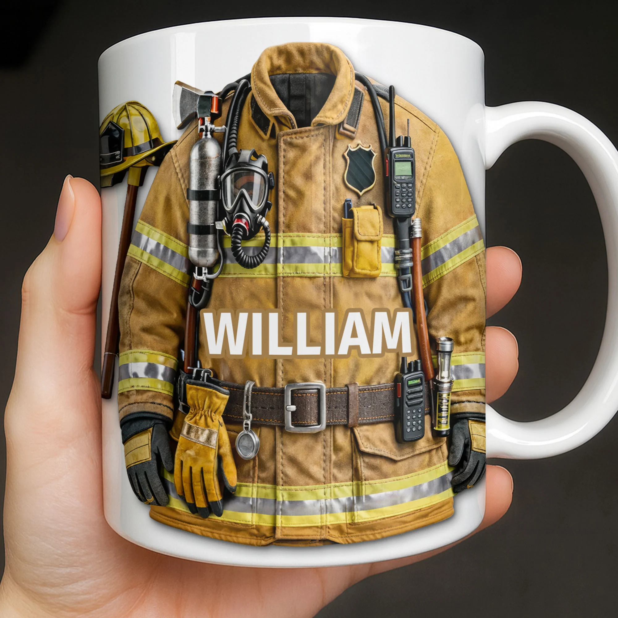 A Brave Firefighter Ready To Serve Personalized Fireman Uniform Gear - Personalized Custom Coffee Mug - FIF069_MG - Image 3