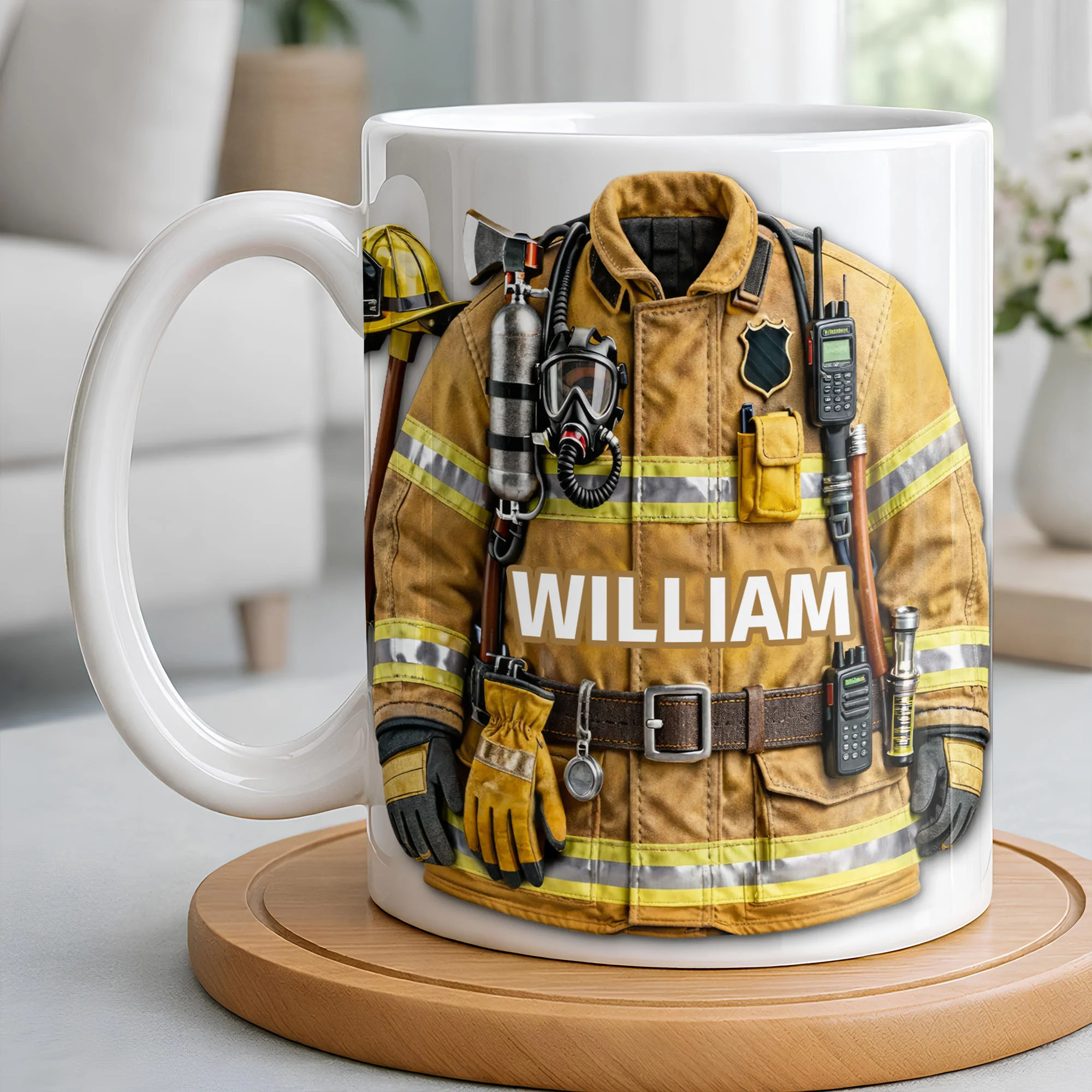 A Brave Firefighter Ready To Serve Personalized Fireman Uniform Gear - Personalized Custom Coffee Mug - FIF069_MG - Image 5