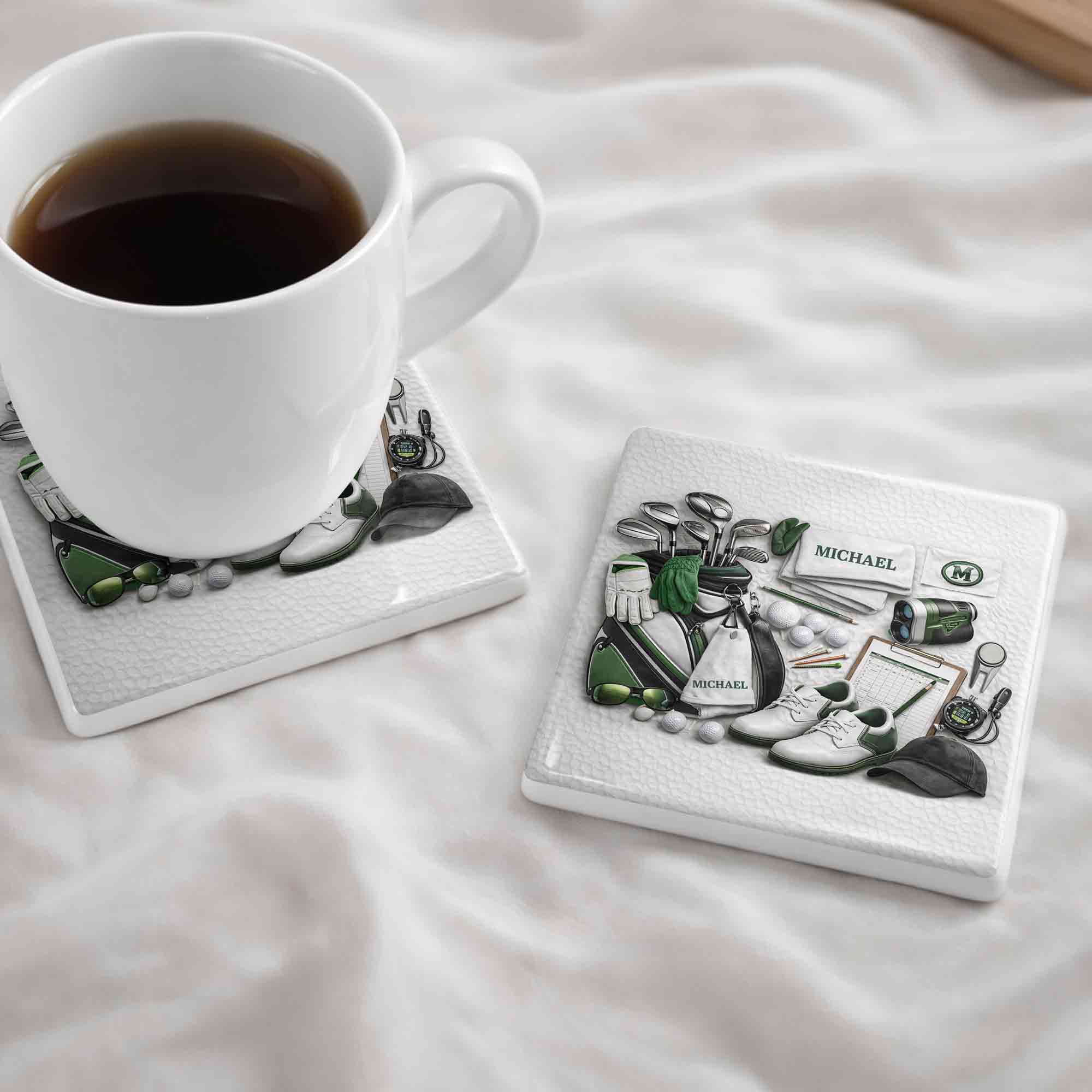 A Complete Set Of Golf Gear Personalized With Clubs And Shoes - Personalized Custom Ceramic Coaster, Square Shape - GOLF012_SOCO - Image 10
