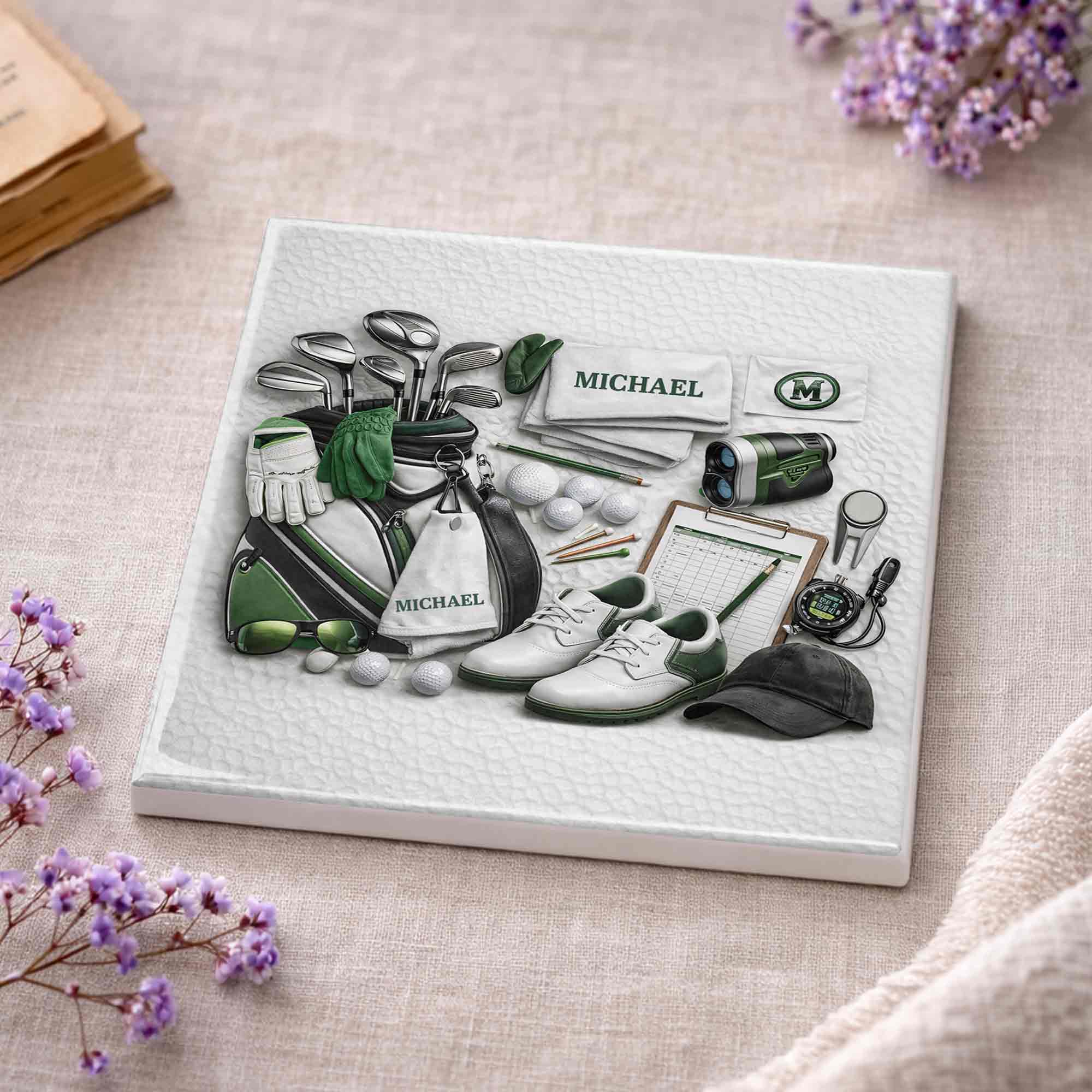 A Complete Set Of Golf Gear Personalized With Clubs And Shoes - Personalized Custom Ceramic Coaster, Square Shape - GOLF012_SOCO - Image 11