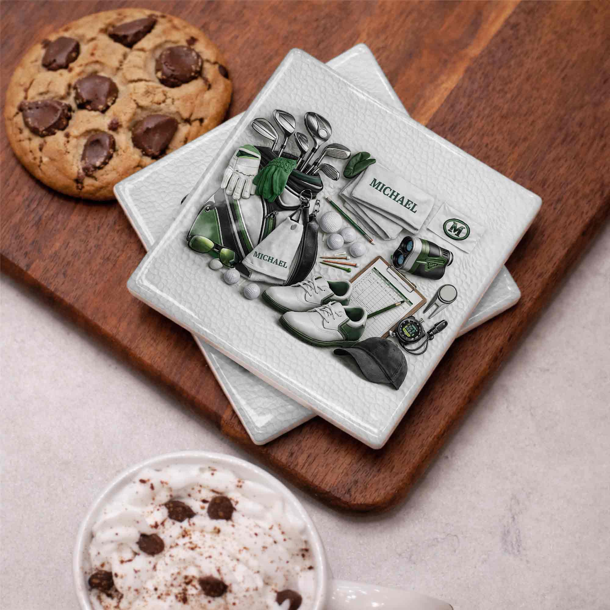 A Complete Set Of Golf Gear Personalized With Clubs And Shoes - Personalized Custom Ceramic Coaster, Square Shape - GOLF012_SOCO - Image 13