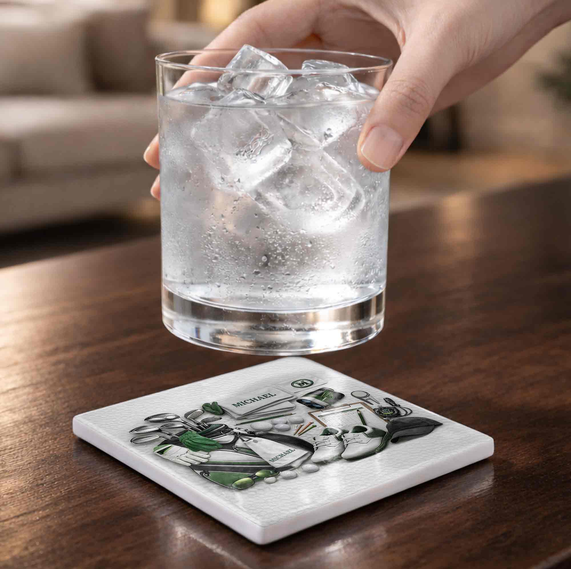 A Complete Set Of Golf Gear Personalized With Clubs And Shoes - Personalized Custom Ceramic Coaster, Square Shape - GOLF012_SOCO - Image 9