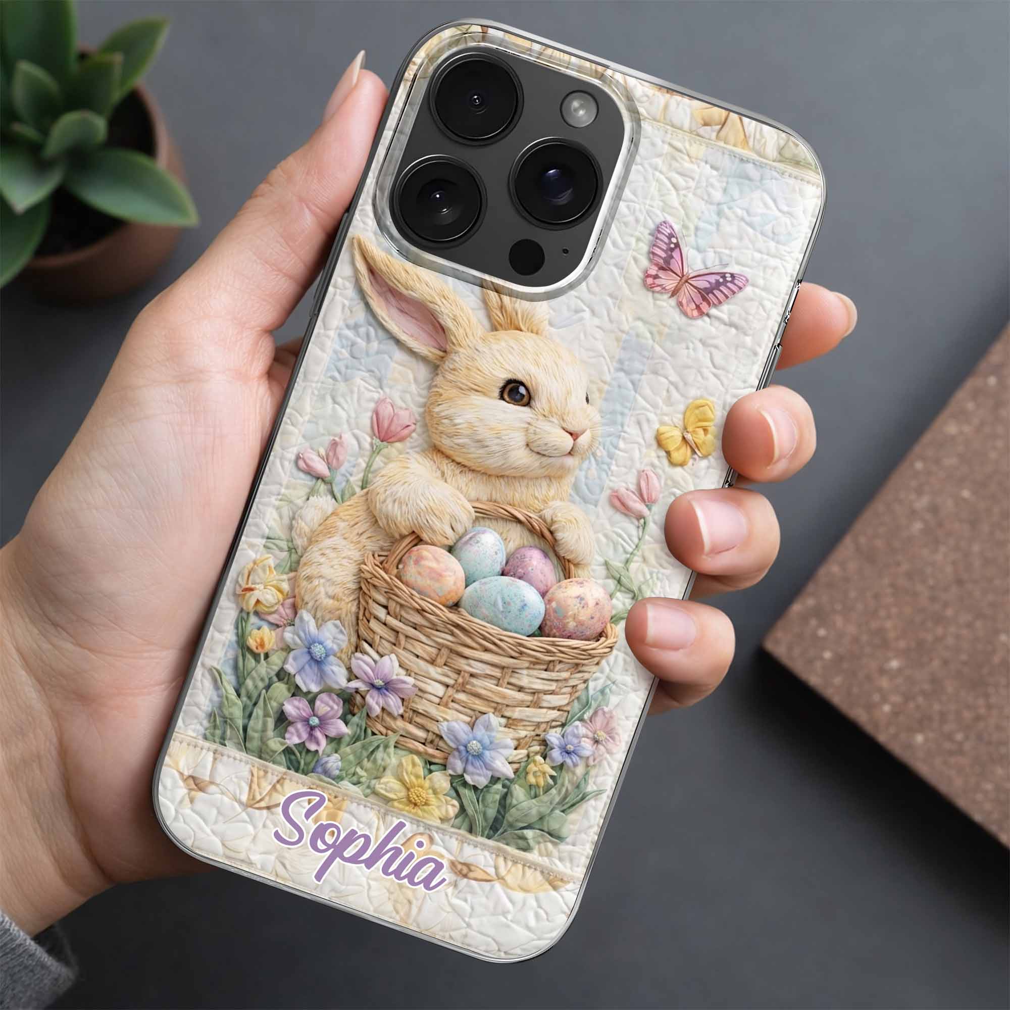 A Cute Bunny With An Easter Basket Full Of Flowers And Colorful Eggs - Personalized Clear Phone Case - FAM803_PHC - Image 5