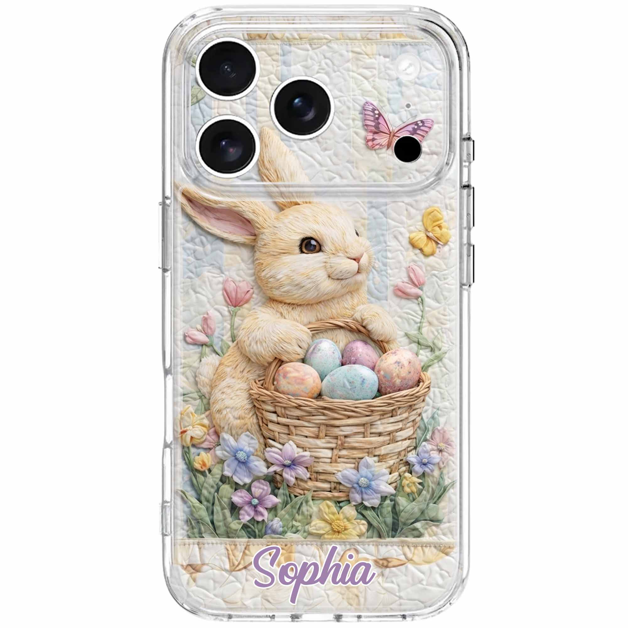 A Cute Bunny With An Easter Basket Full Of Flowers And Colorful Eggs - Personalized Clear Phone Case - FAM803_PHC - Image 8