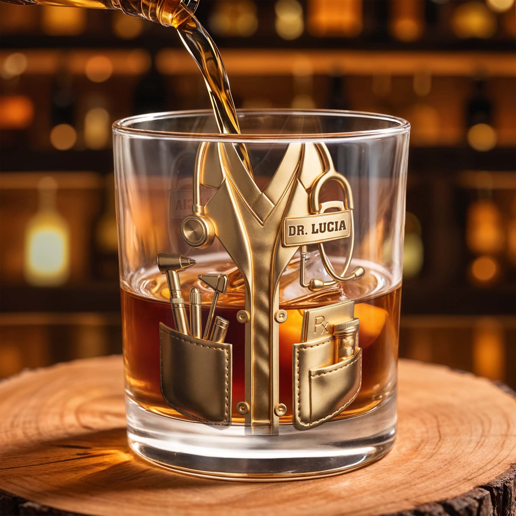 A Dedicated Healer Lab Coat With Stethoscope And Medical Tools - Personalized Custom Whiskey Glass - DOC078_RWG - Image 4