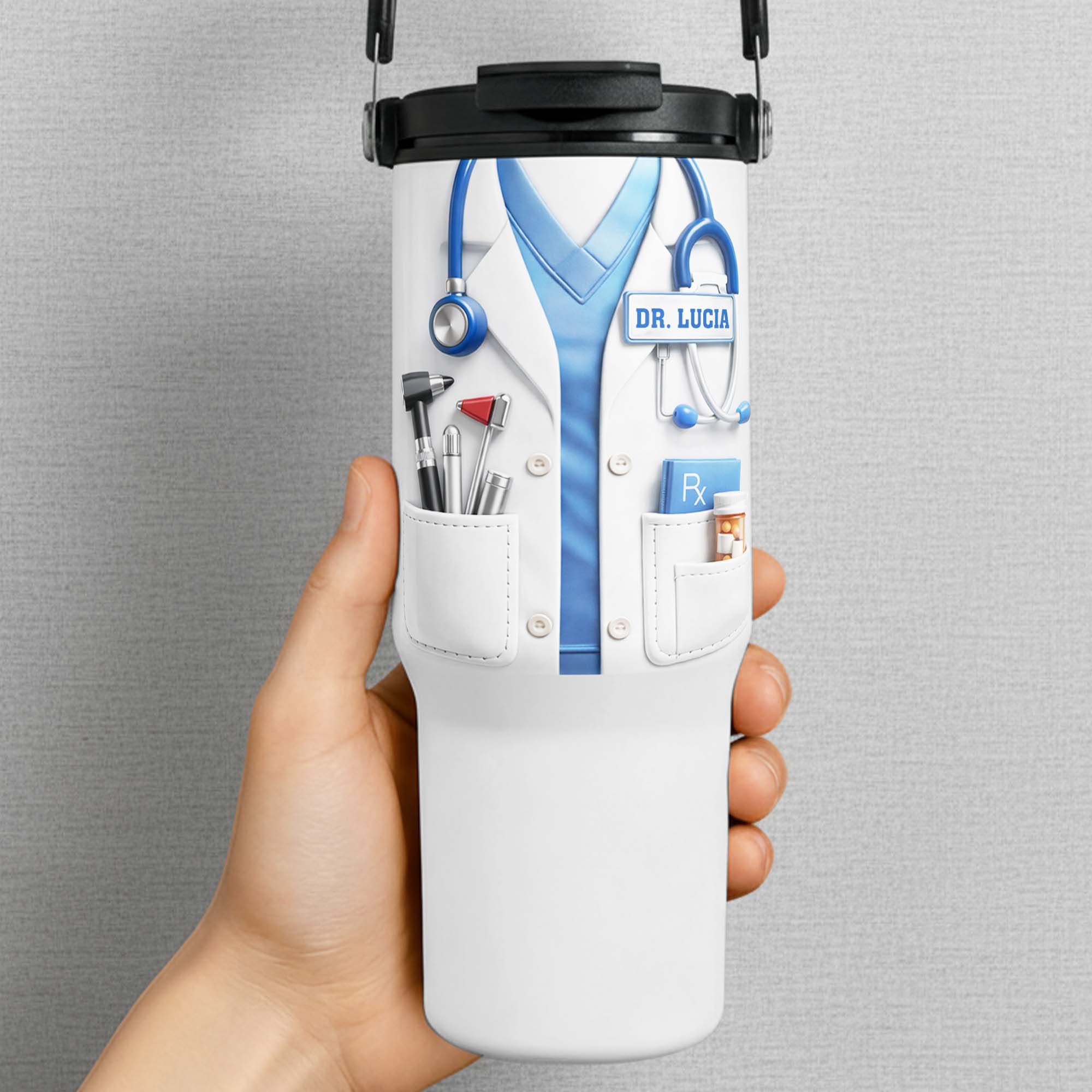 A Dedicated Healthcare Hero White Lab Coat With Stethoscope - Personalized 30oz Tumbler With Handle - DOC078_TBH - Image 5
