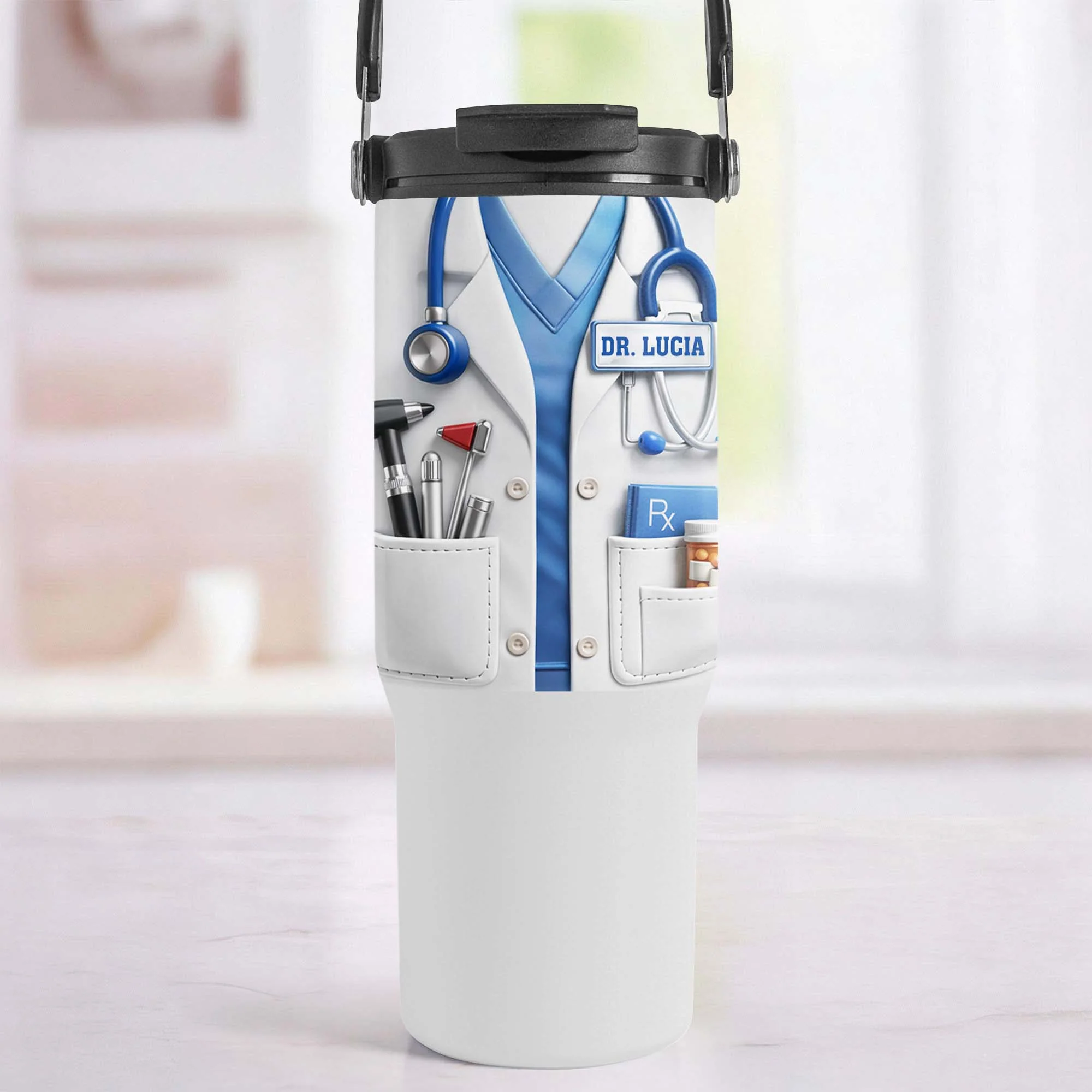 A Dedicated Healthcare Hero White Lab Coat With Stethoscope - Personalized 30oz Tumbler With Handle - DOC078_TBH - Image 6