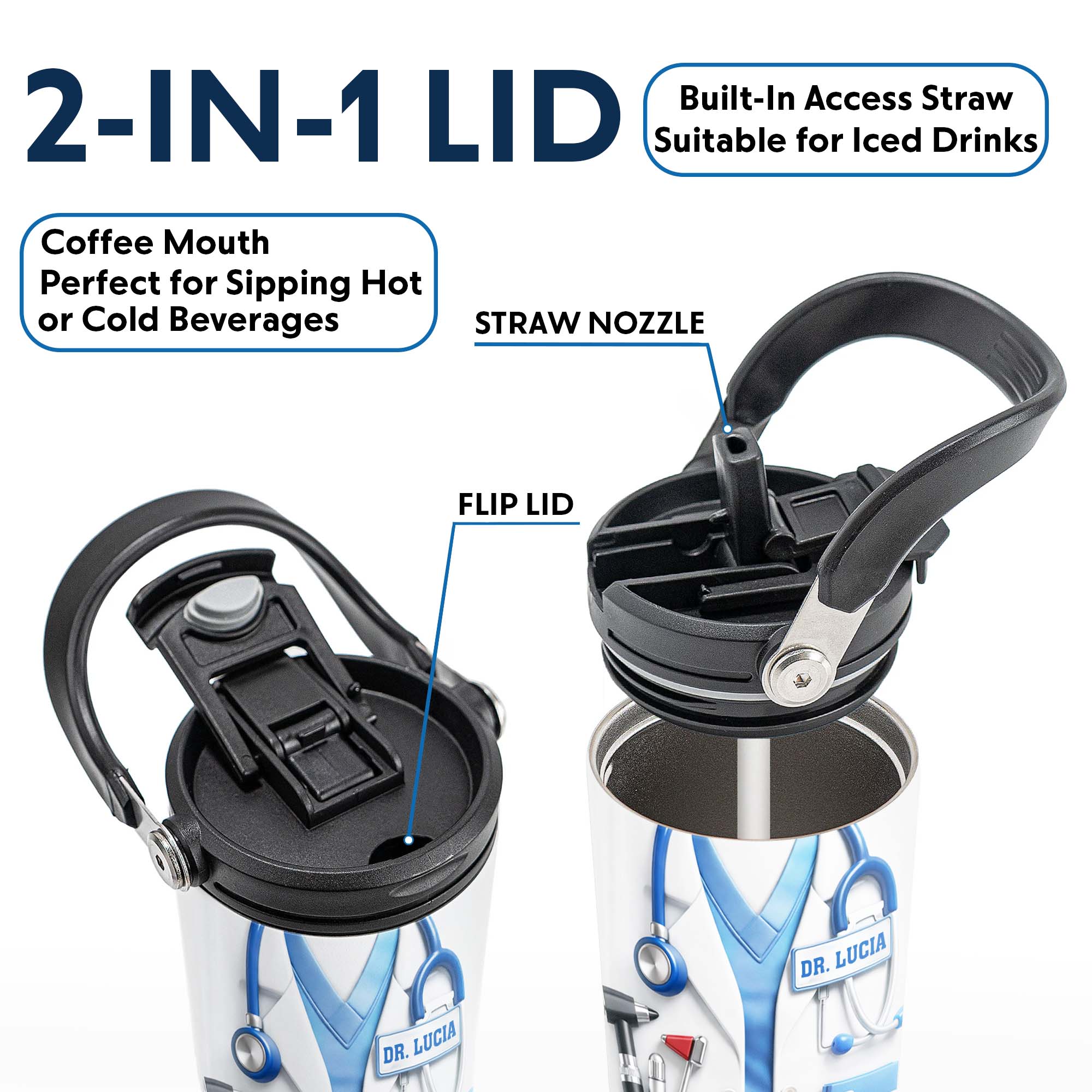 A Dedicated Healthcare Hero White Lab Coat With Stethoscope - Personalized 30oz Tumbler With Handle - DOC078_TBH - Image 7