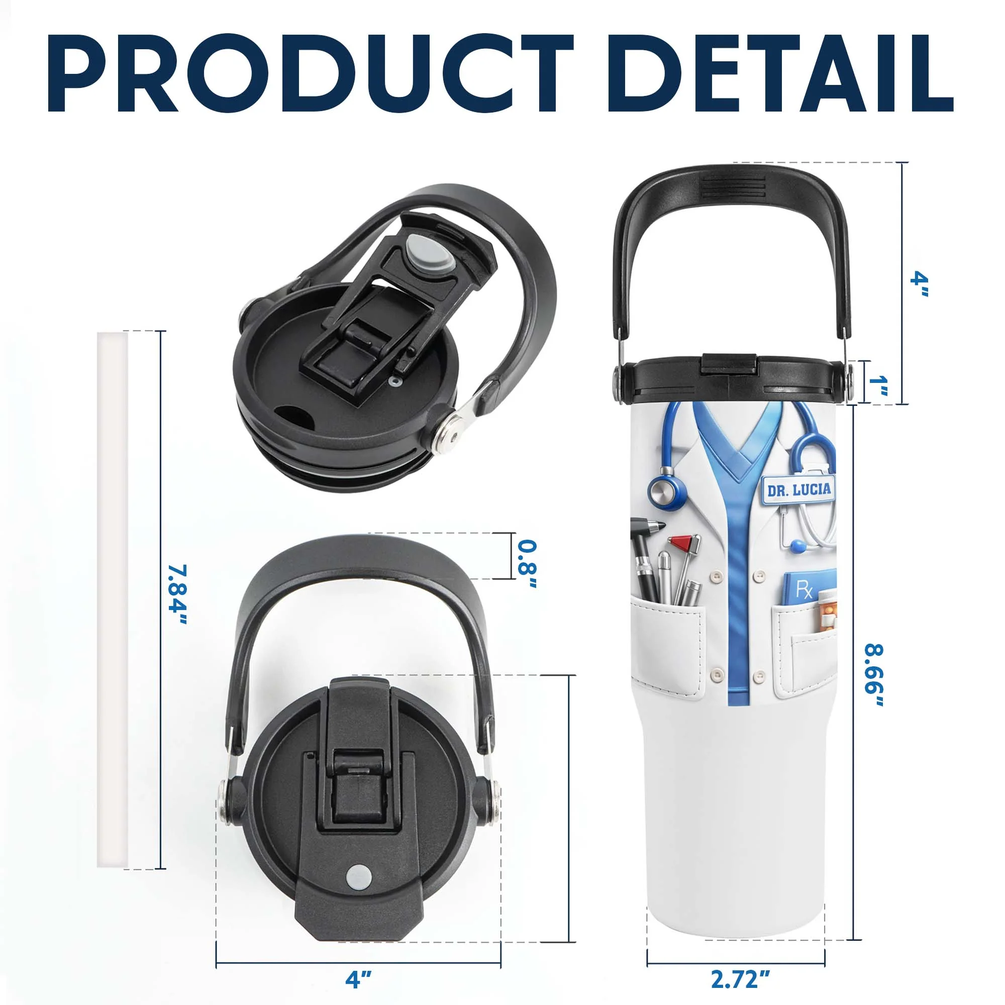A Dedicated Healthcare Hero White Lab Coat With Stethoscope - Personalized 30oz Tumbler With Handle - DOC078_TBH - Image 8