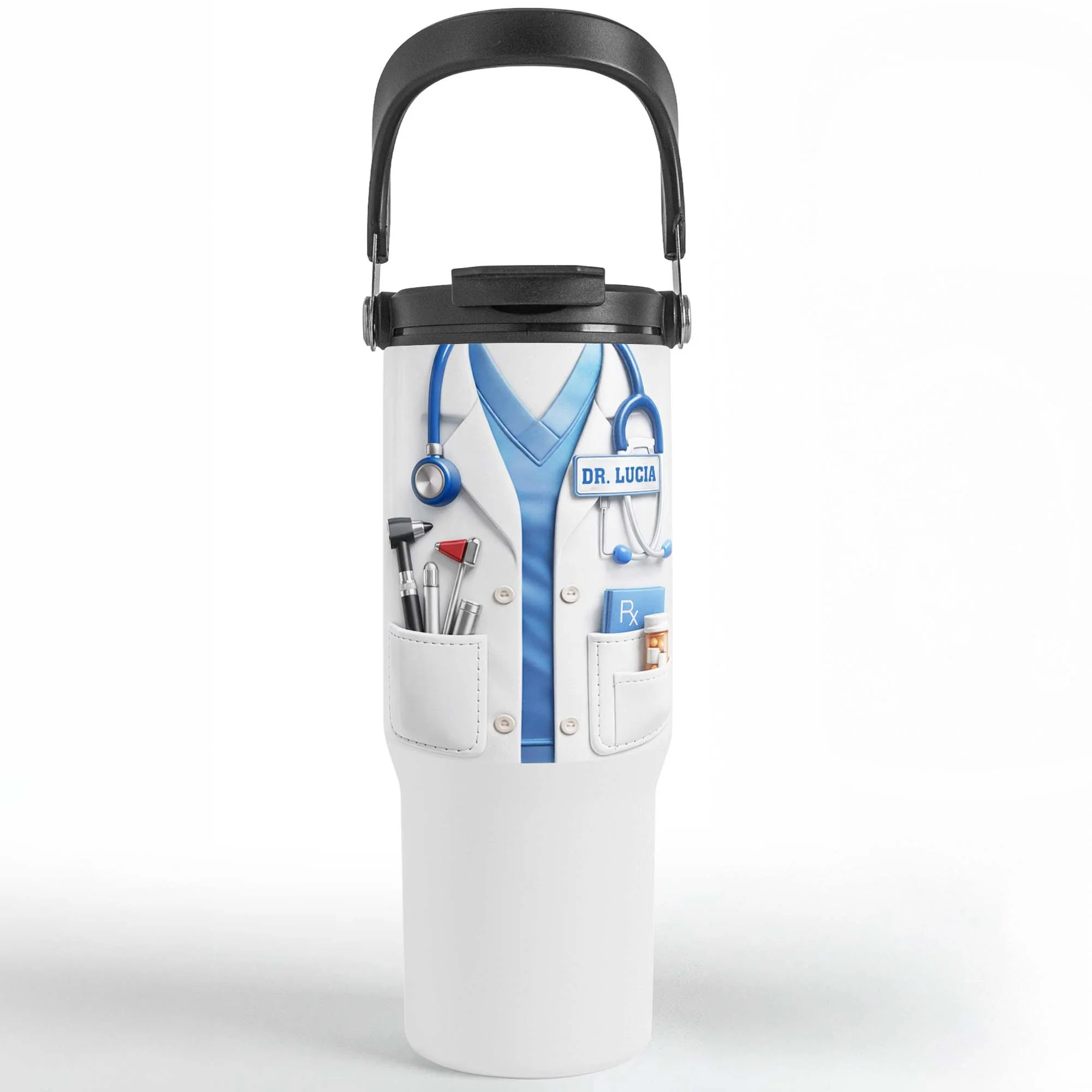A Dedicated Healthcare Hero White Lab Coat With Stethoscope - Personalized 30oz Tumbler With Handle - DOC078_TBH - Image 9