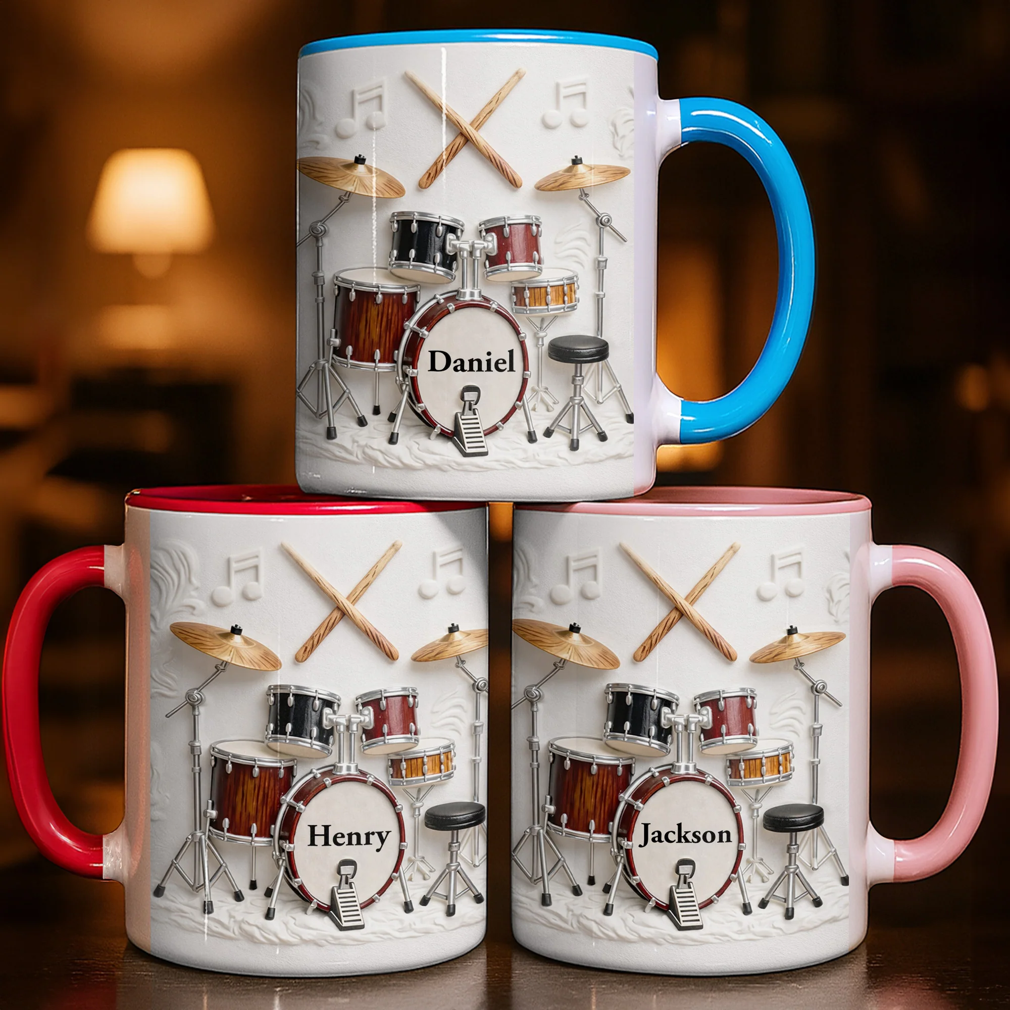 A Drummer's Heart Beats With Rhythm Custom Drum Set And Music Notes - Personalized Custom Accent Mug - JBS135_AMUG - Image 3