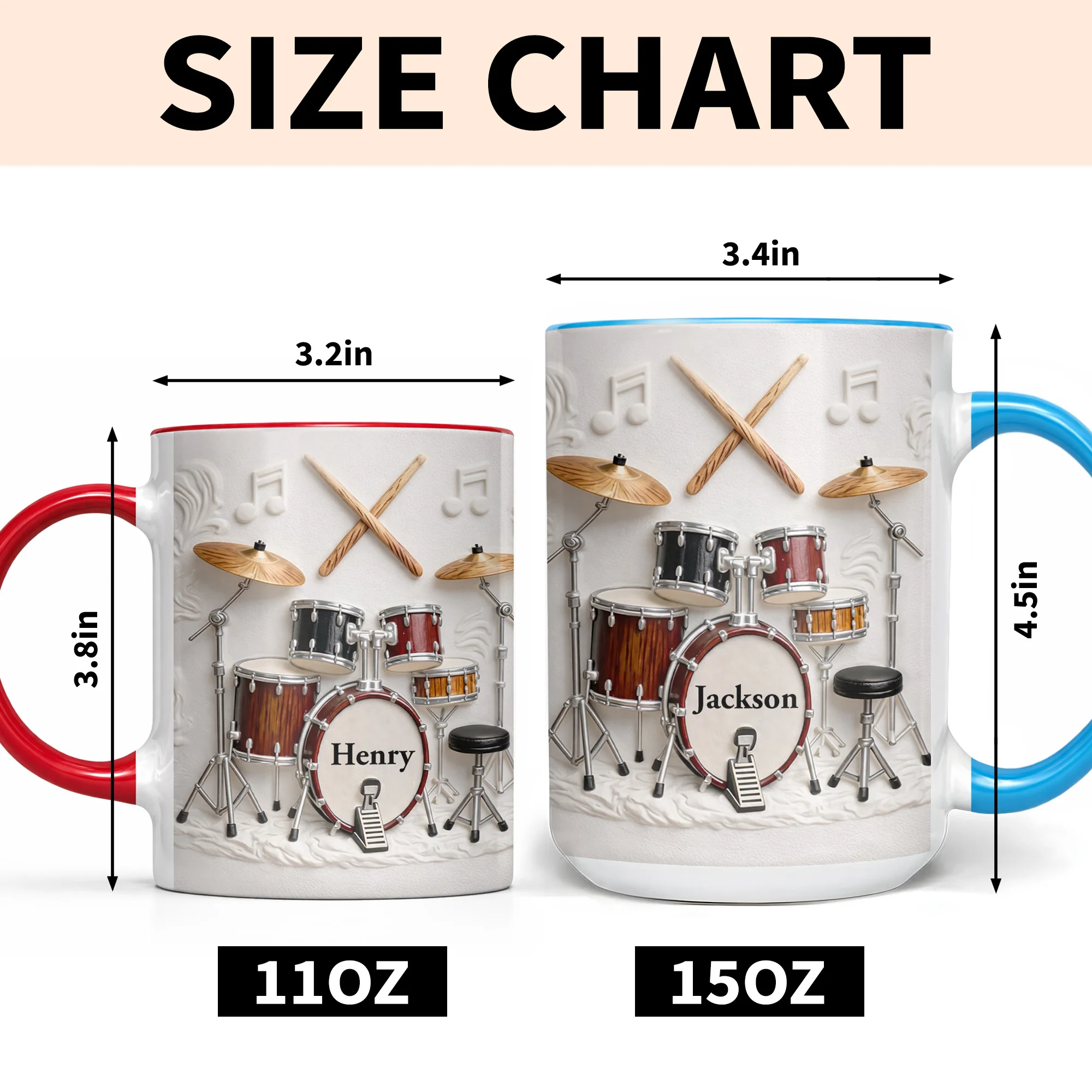 A Drummer's Heart Beats With Rhythm Custom Drum Set And Music Notes - Personalized Custom Accent Mug - JBS135_AMUG - Image 4
