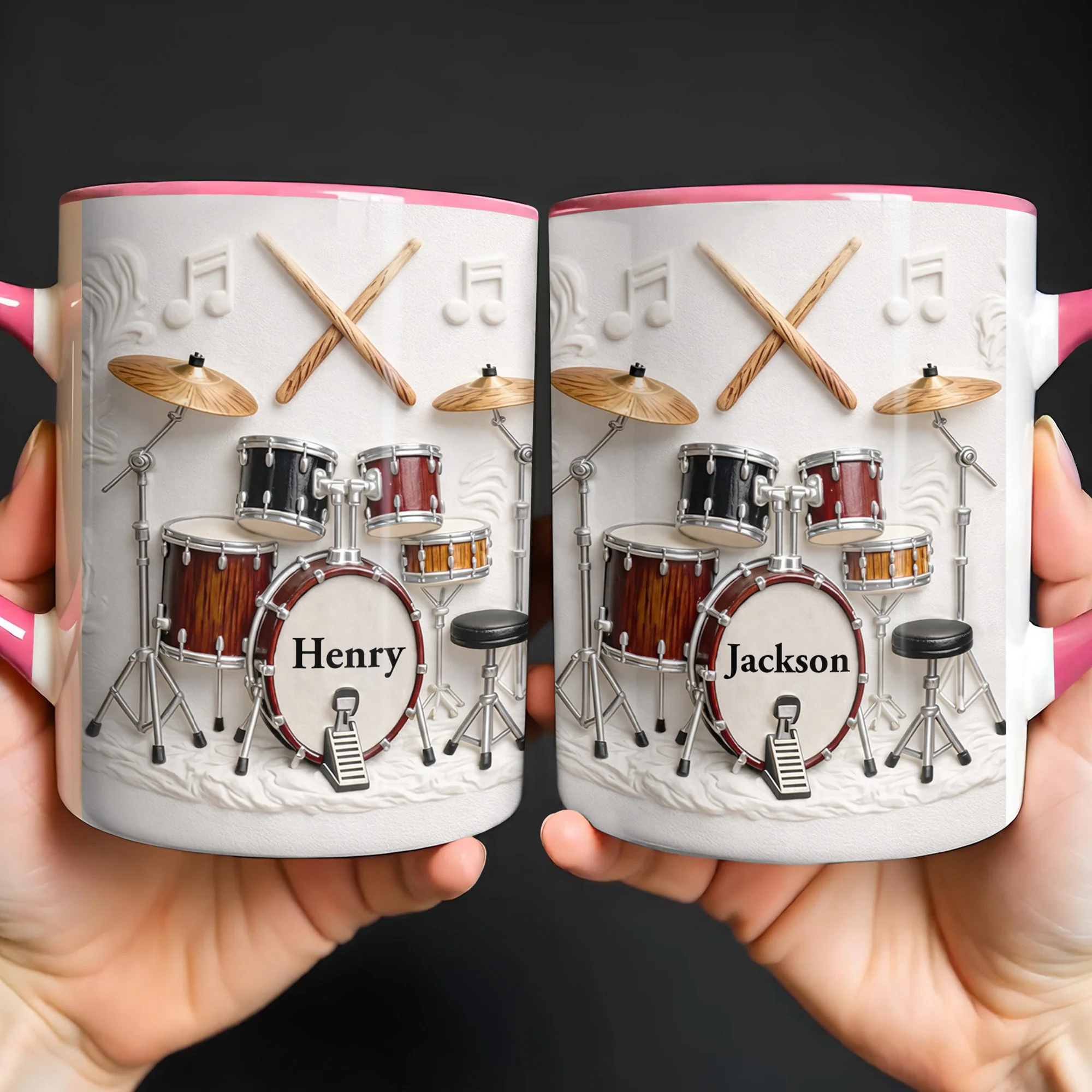 A Drummer's Heart Beats With Rhythm Custom Drum Set And Music Notes - Personalized Custom Accent Mug - JBS135_AMUG - Image 5