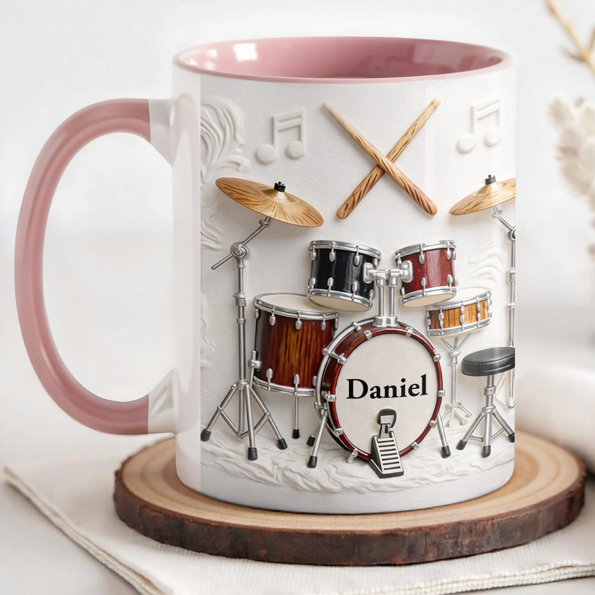 A Drummer's Heart Beats With Rhythm Custom Drum Set And Music Notes - Personalized Custom Accent Mug - JBS135_AMUG - Image 6