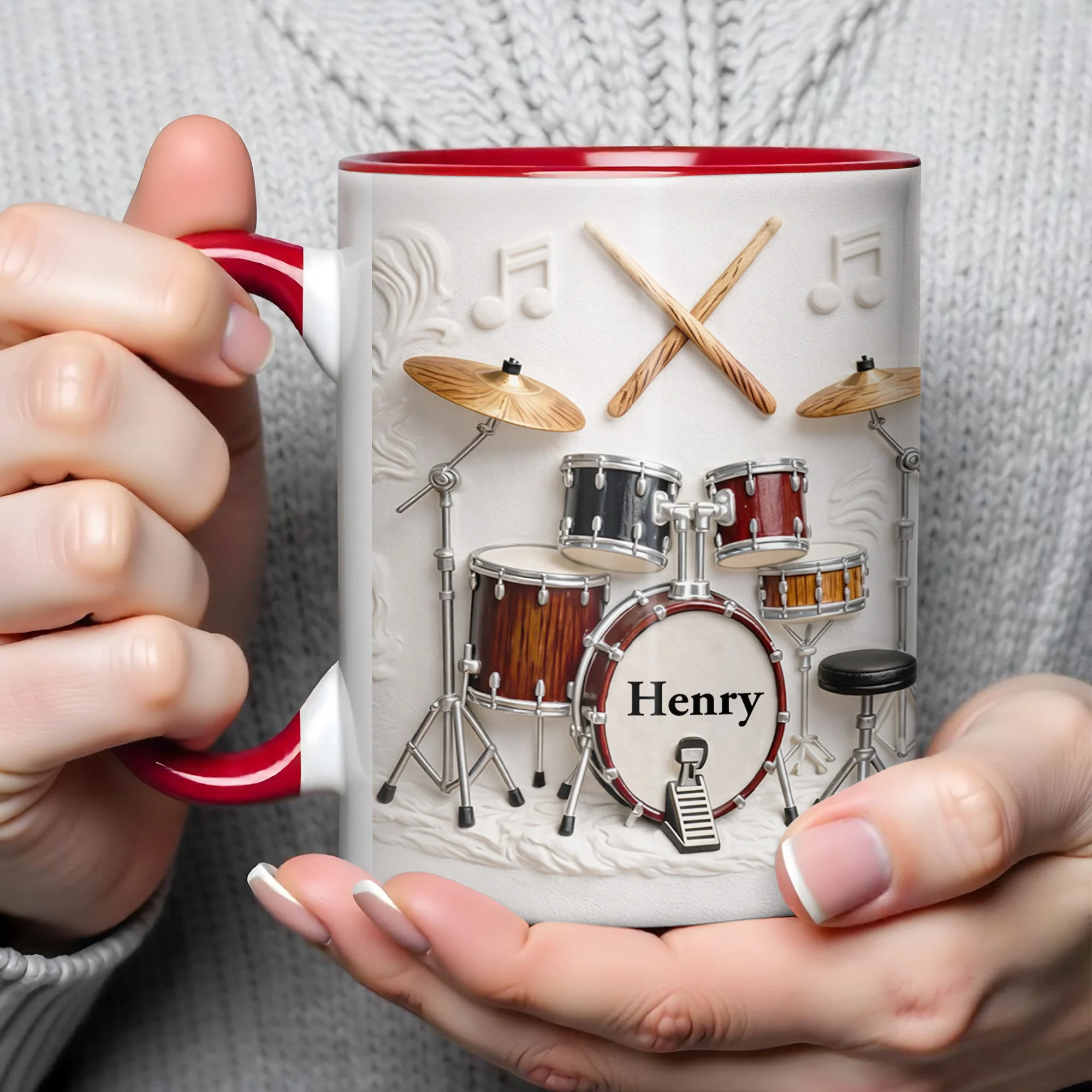 A Drummer's Heart Beats With Rhythm Custom Drum Set And Music Notes - Personalized Custom Accent Mug - JBS135_AMUG - Image 7