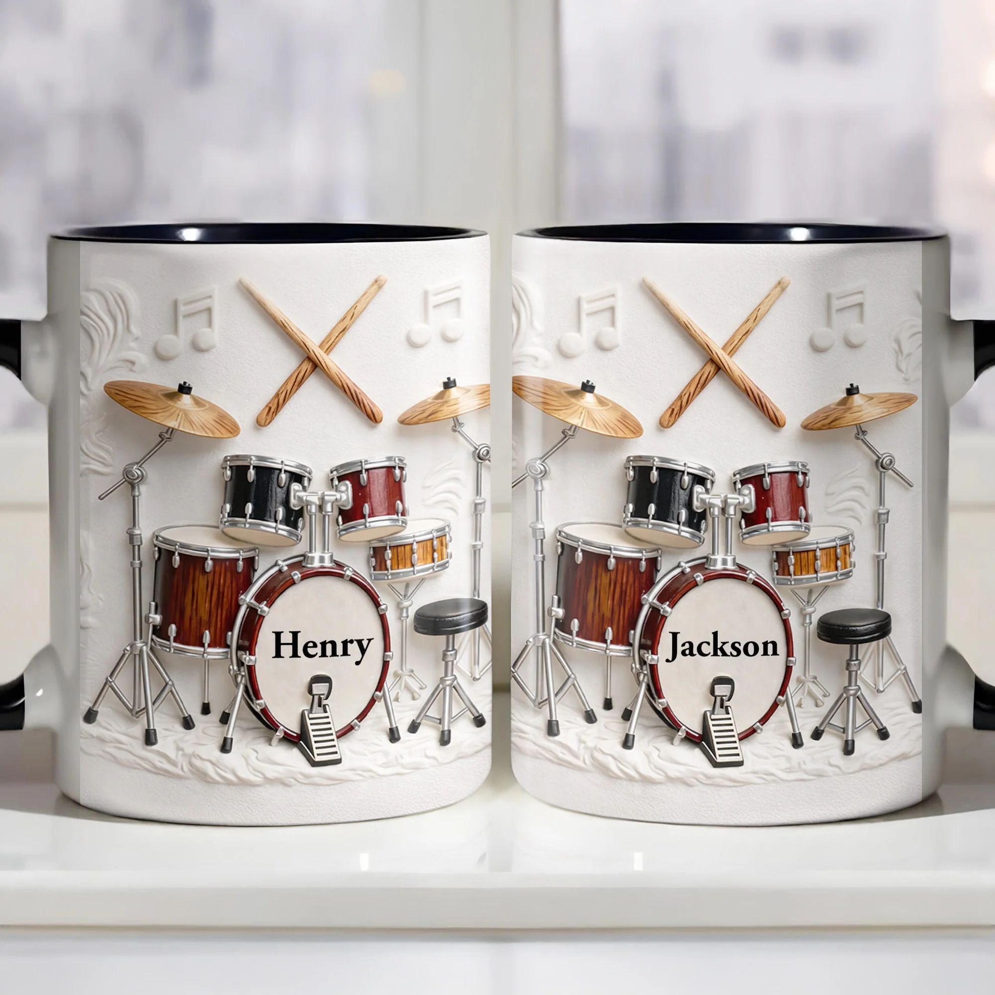 A Drummer's Heart Beats With Rhythm Custom Drum Set And Music Notes - Personalized Custom Accent Mug - JBS135_AMUG - Image 8