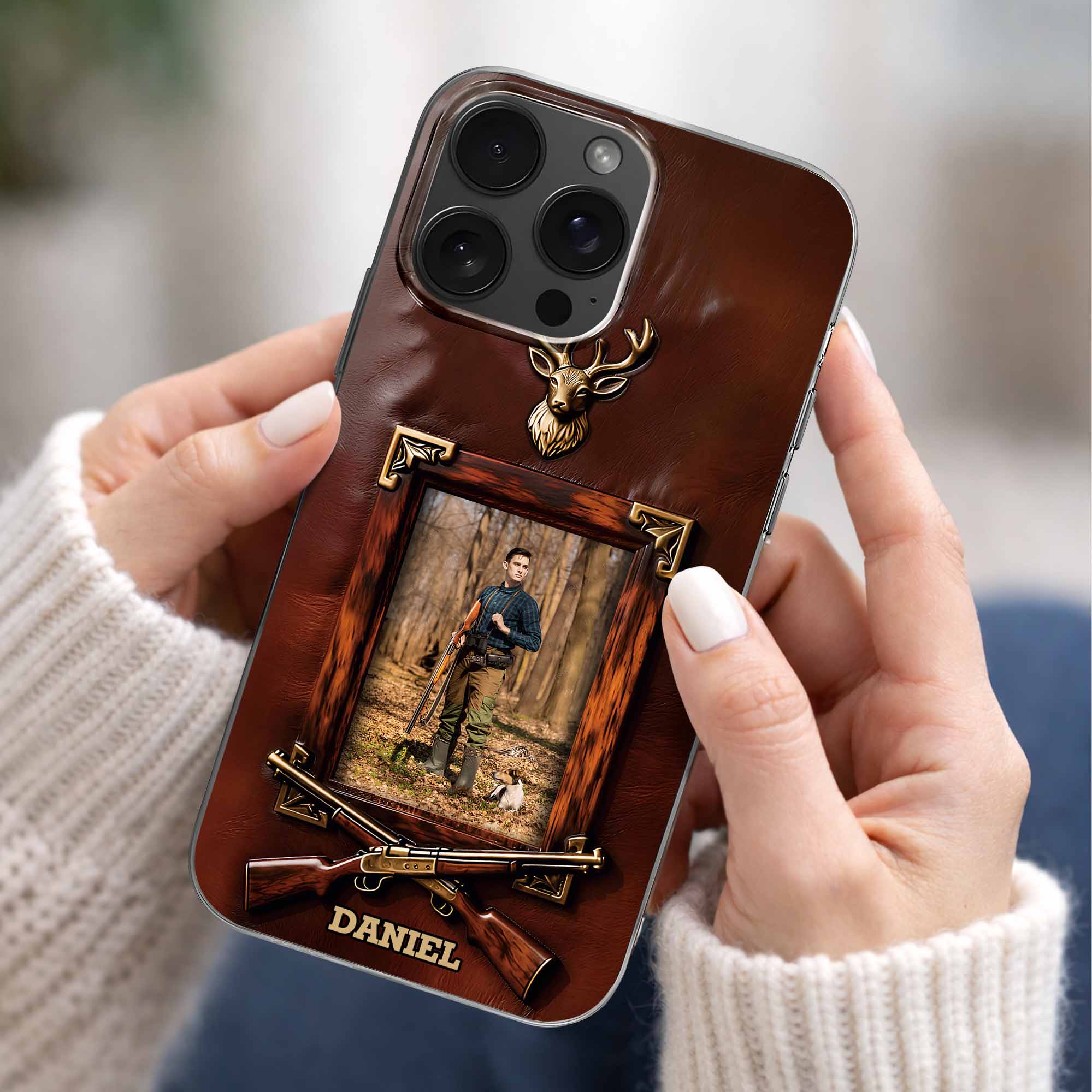 A Hunter And His Loyal Dog Deer Head And Rifles Design - Personalized Clear Phone Case - HTG013_PHC - Image 2