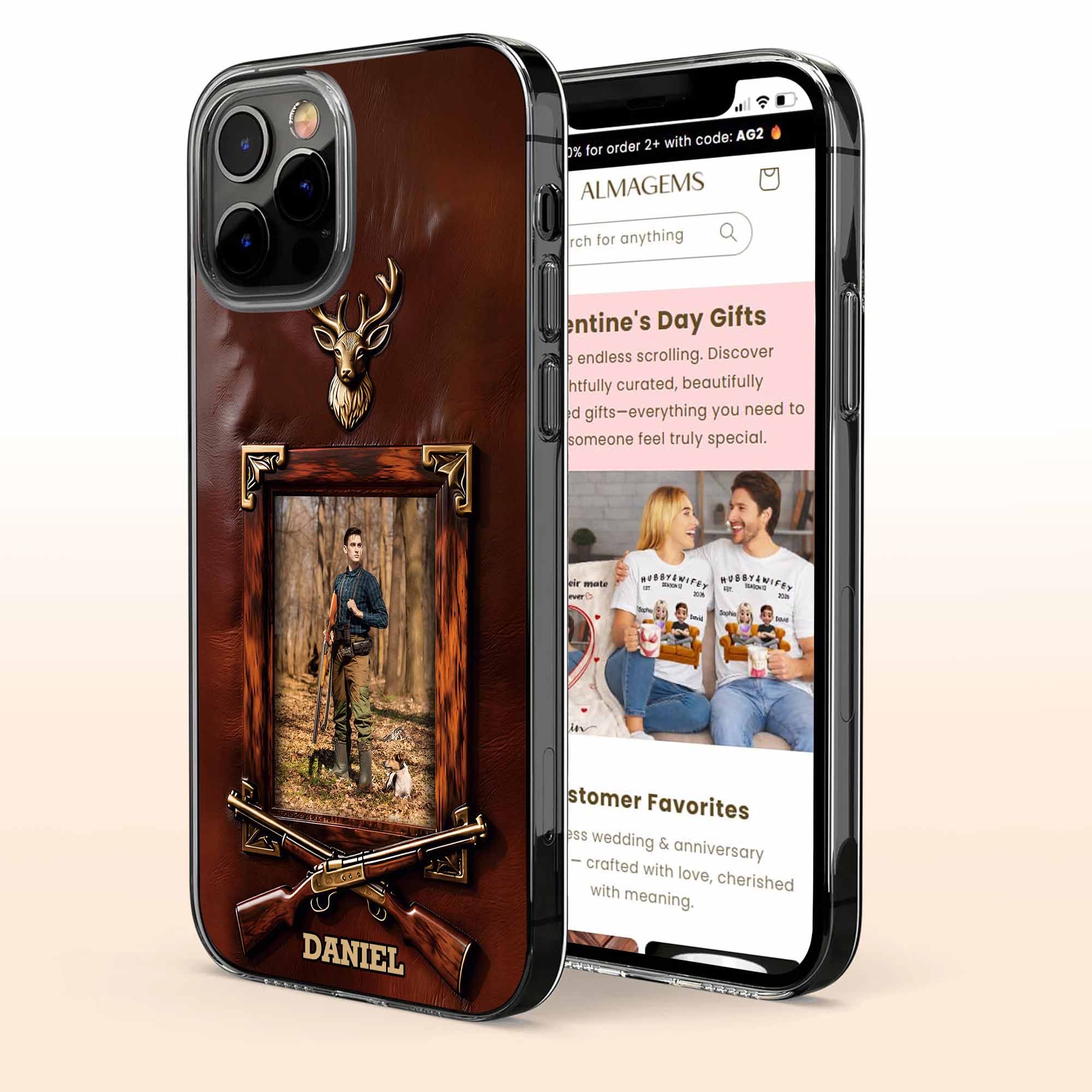 A Hunter And His Loyal Dog Deer Head And Rifles Design - Personalized Clear Phone Case - HTG013_PHC - Image 3
