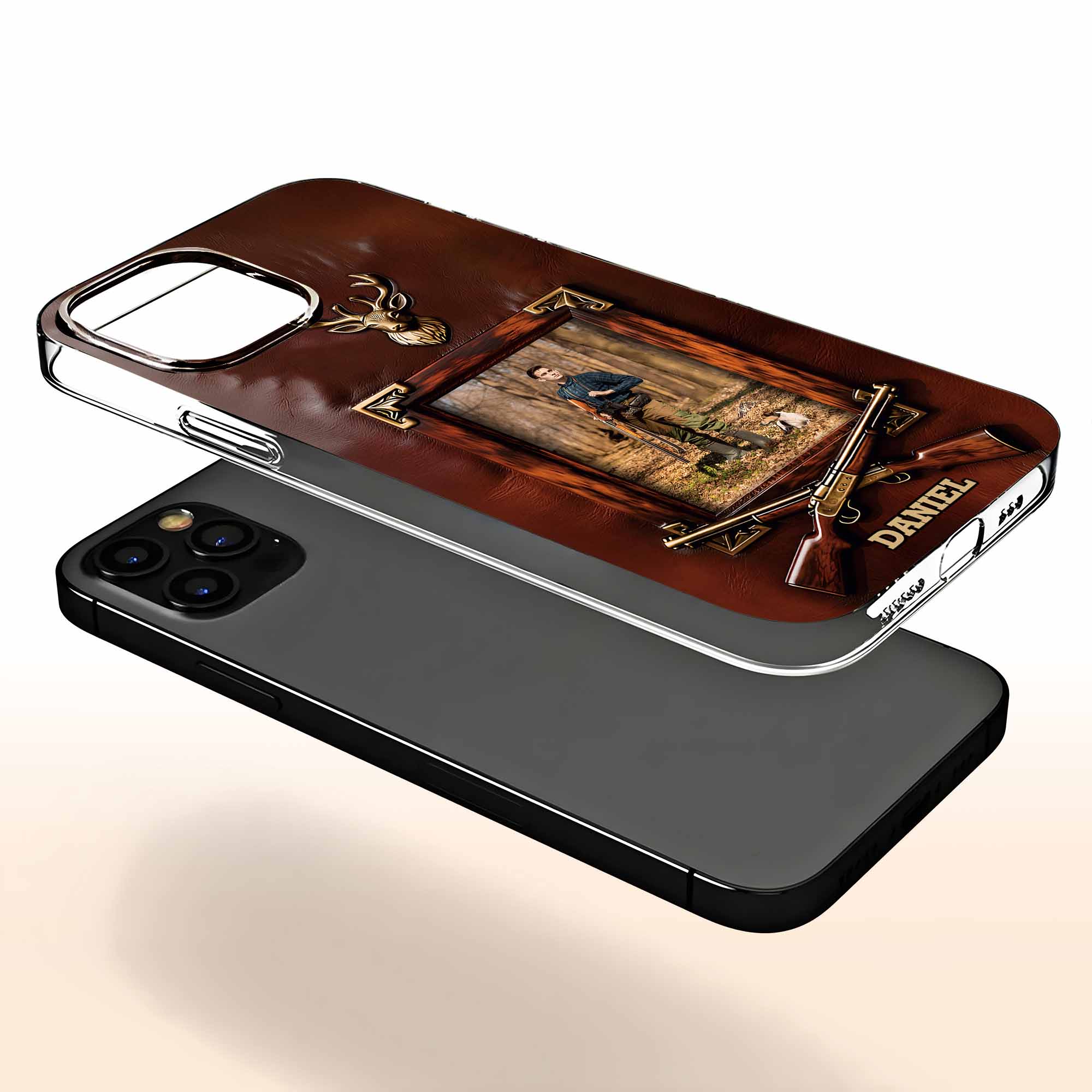 A Hunter And His Loyal Dog Deer Head And Rifles Design - Personalized Clear Phone Case - HTG013_PHC - Image 4