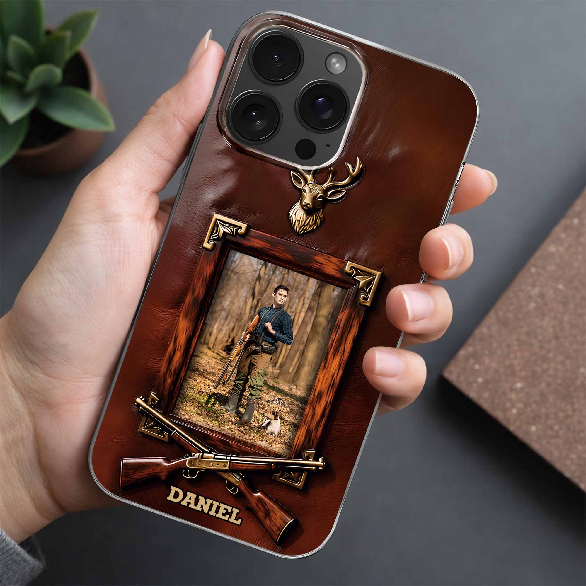 A Hunter And His Loyal Dog Deer Head And Rifles Design - Personalized Clear Phone Case - HTG013_PHC - Image 5