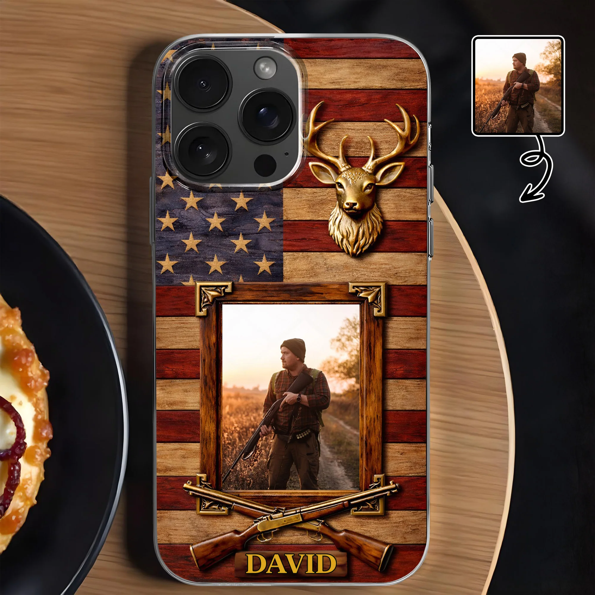 A Hunter's Pride American Flag Deer Head And Rifles - Personalized Clear Phone Case - HTG014_PHC