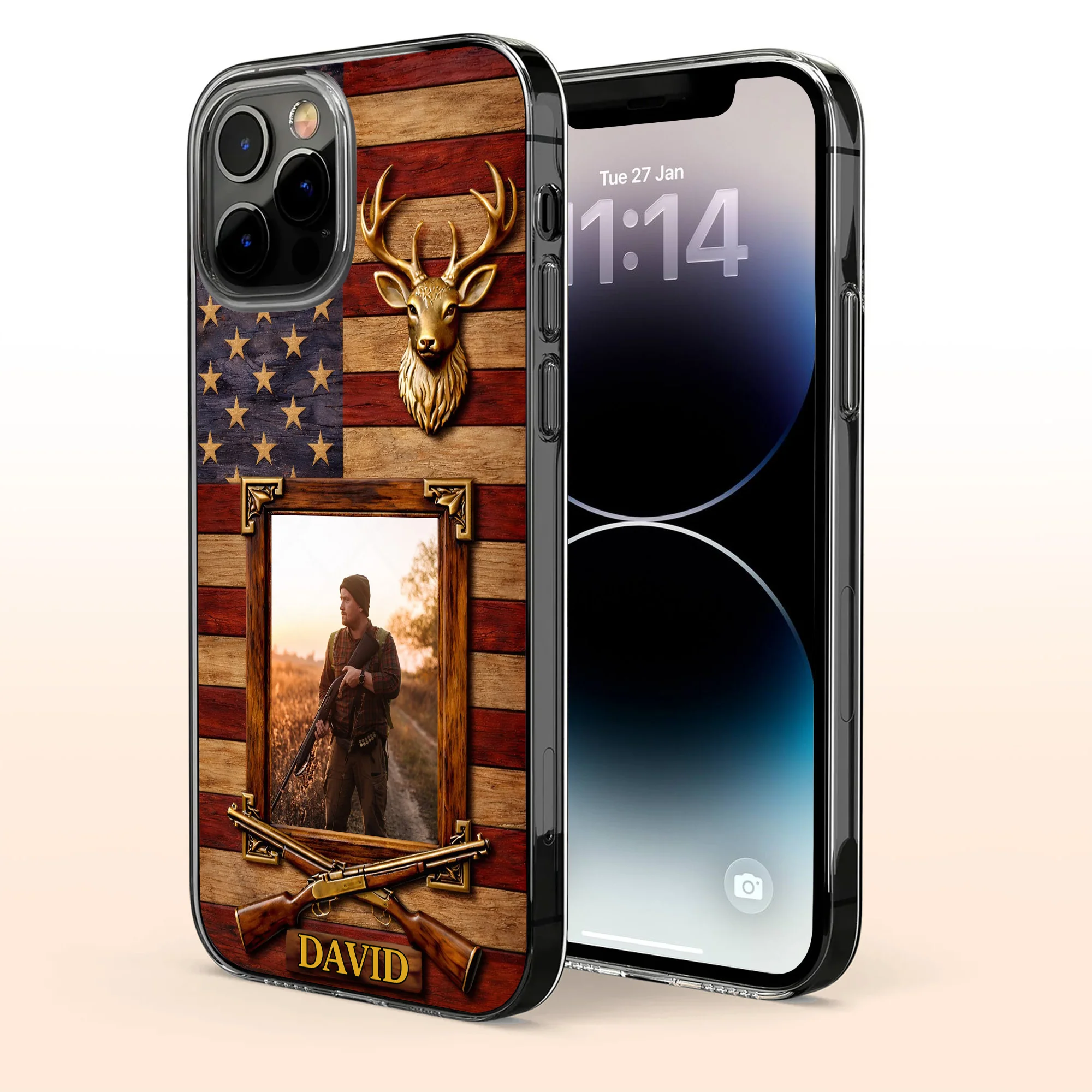 A Hunter's Pride American Flag Deer Head And Rifles - Personalized Clear Phone Case - HTG014_PHC - Image 3
