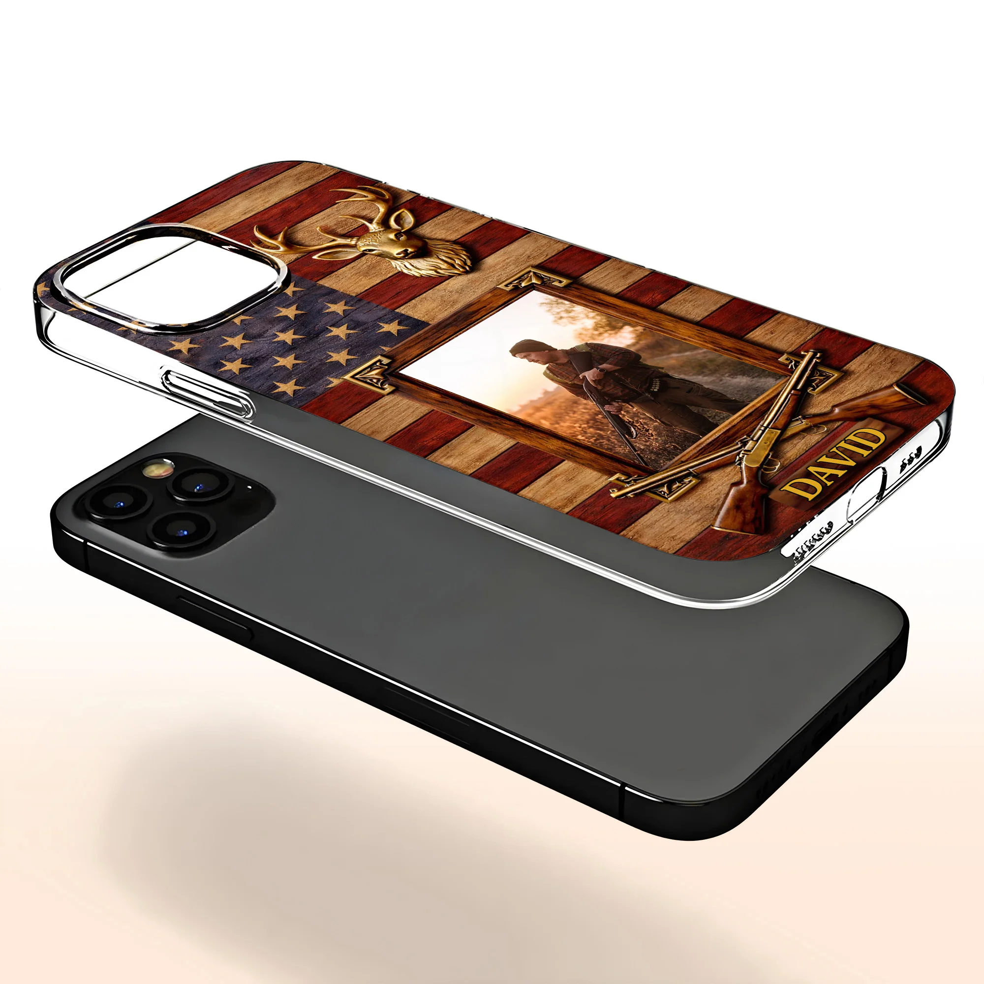 A Hunter's Pride American Flag Deer Head And Rifles - Personalized Clear Phone Case - HTG014_PHC - Image 4