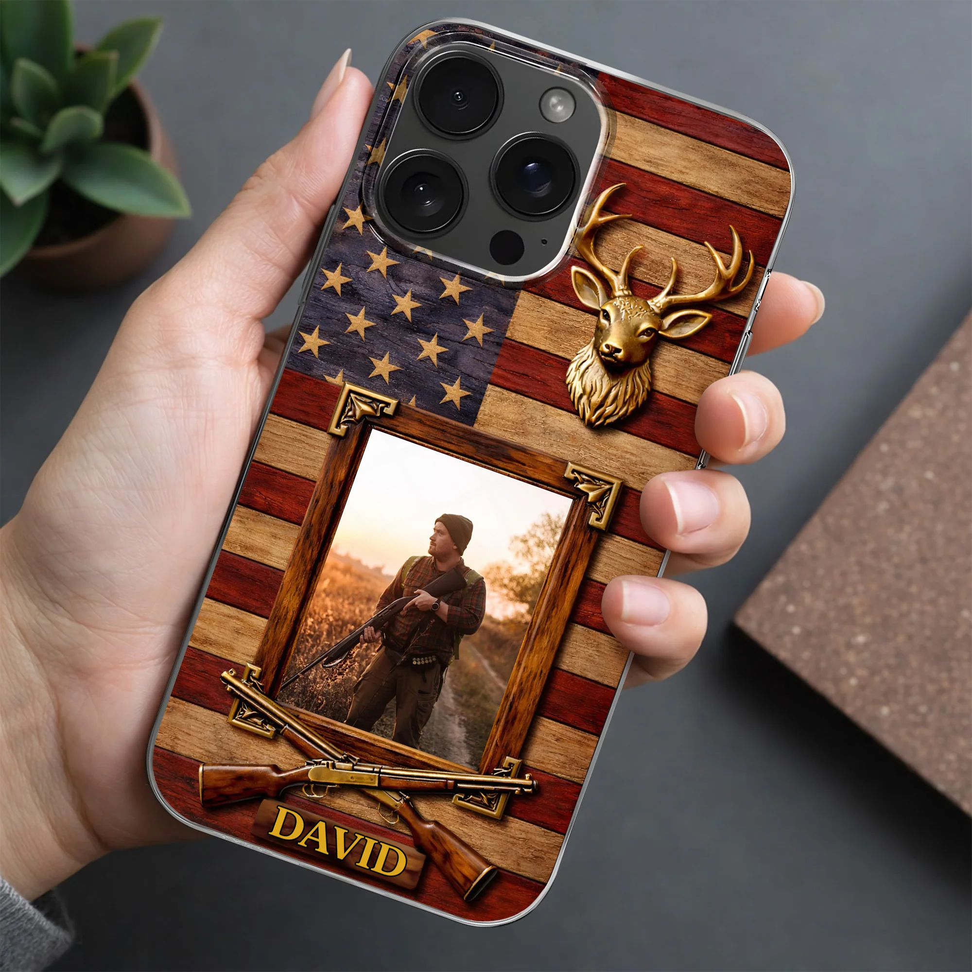 A Hunter's Pride American Flag Deer Head And Rifles - Personalized Clear Phone Case - HTG014_PHC - Image 5
