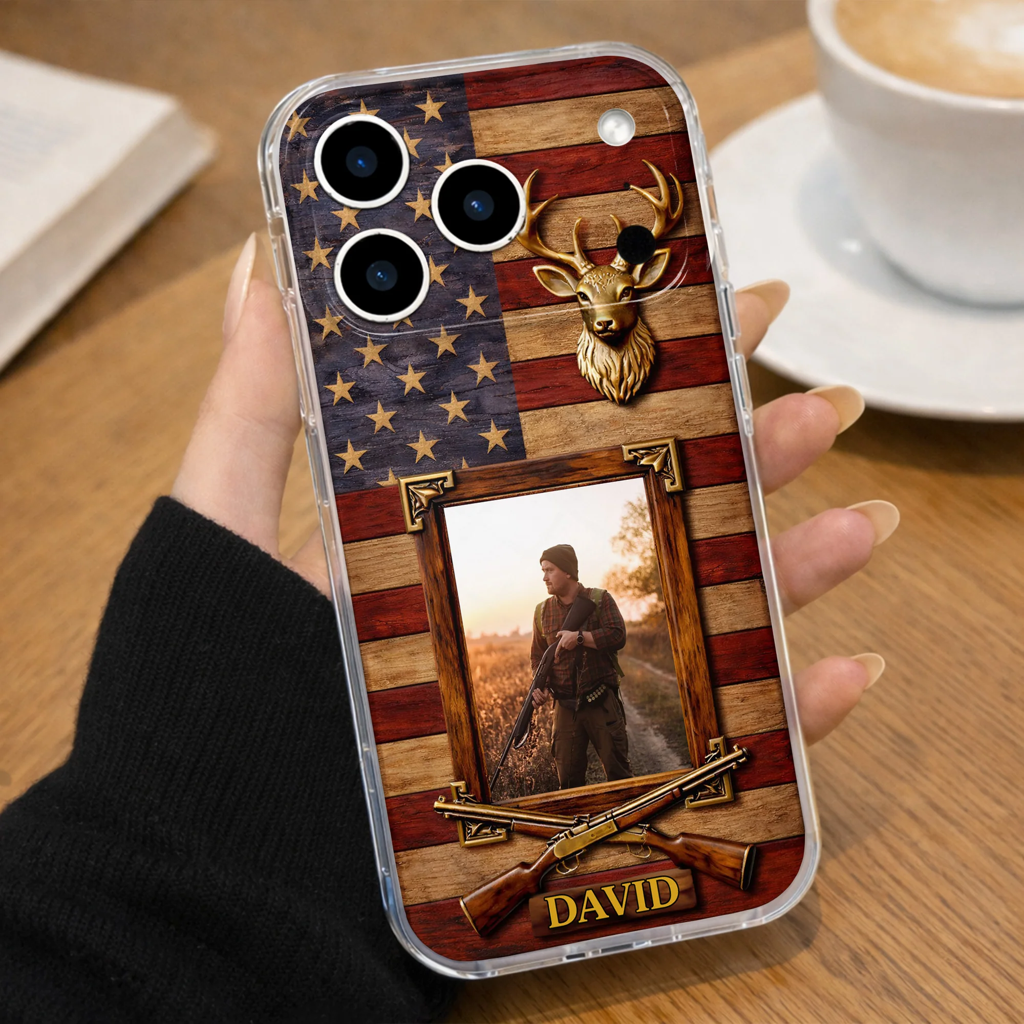 A Hunter's Pride American Flag Deer Head And Rifles - Personalized Clear Phone Case - HTG014_PHC - Image 6