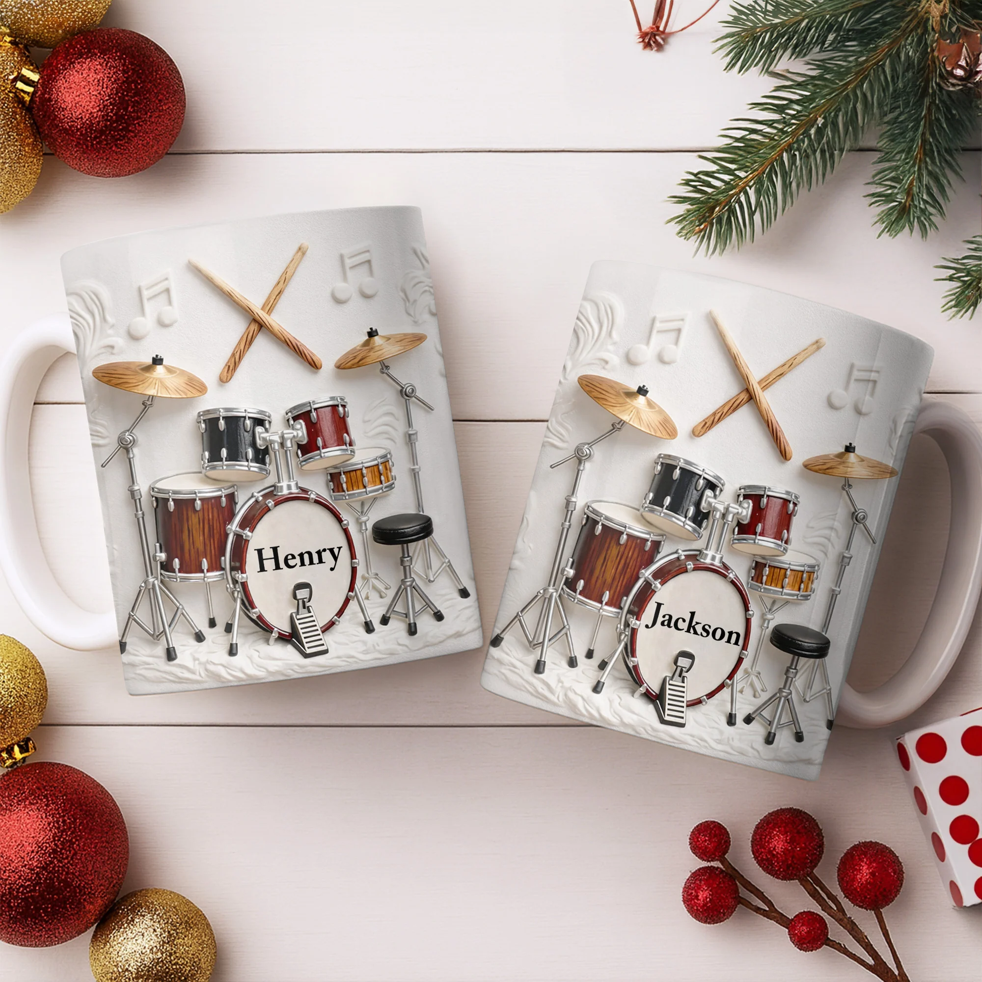 A Life Full Of Rhythm And Beats Drum Kit Set And Drumsticks - Personalized Custom Coffee Mug - JBS135_MG - Image 3