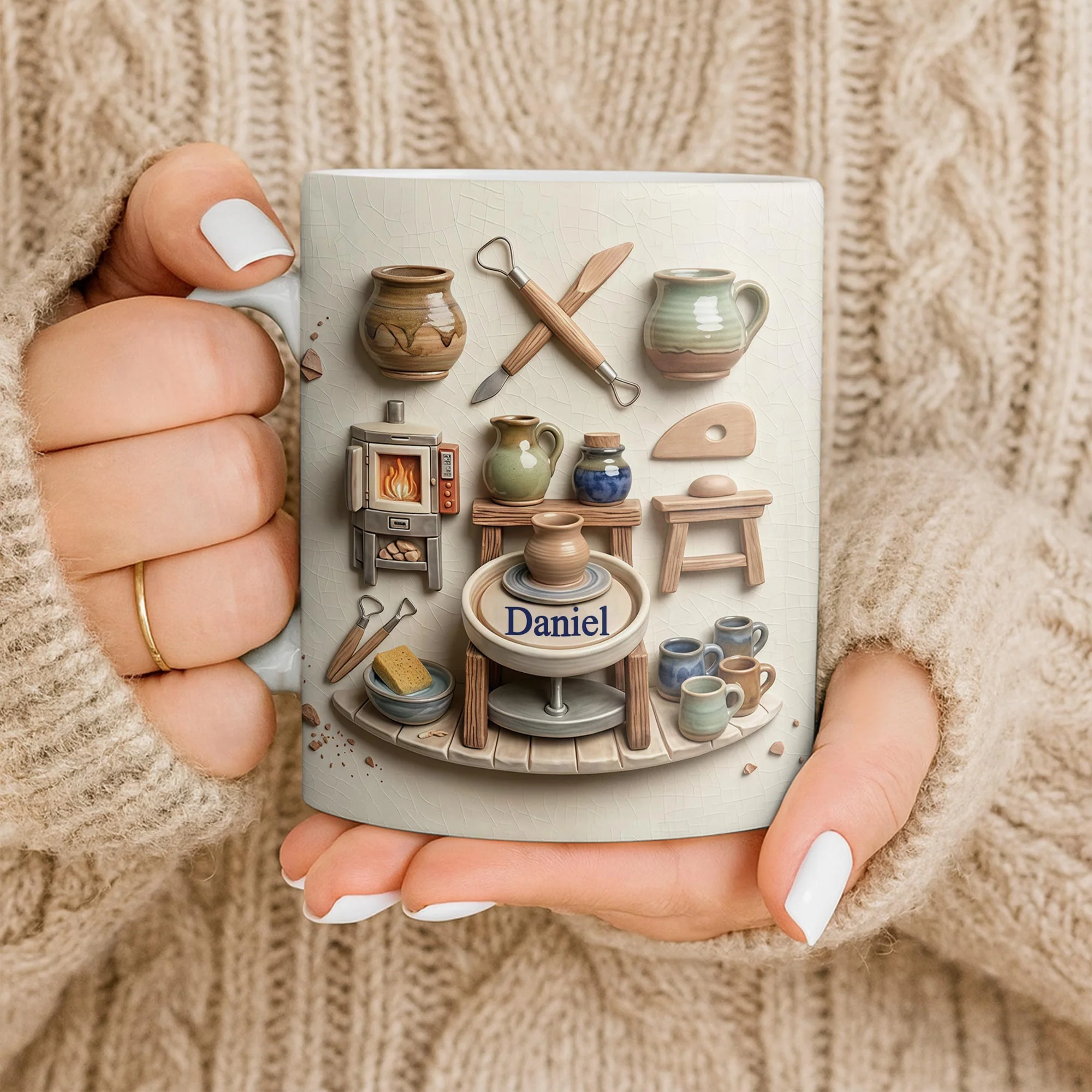 A Master At Work Creating Beauty From Clay Pottery Tools And Wheel - Personalized Custom Coffee Mug - HOB138_MG - Image 11