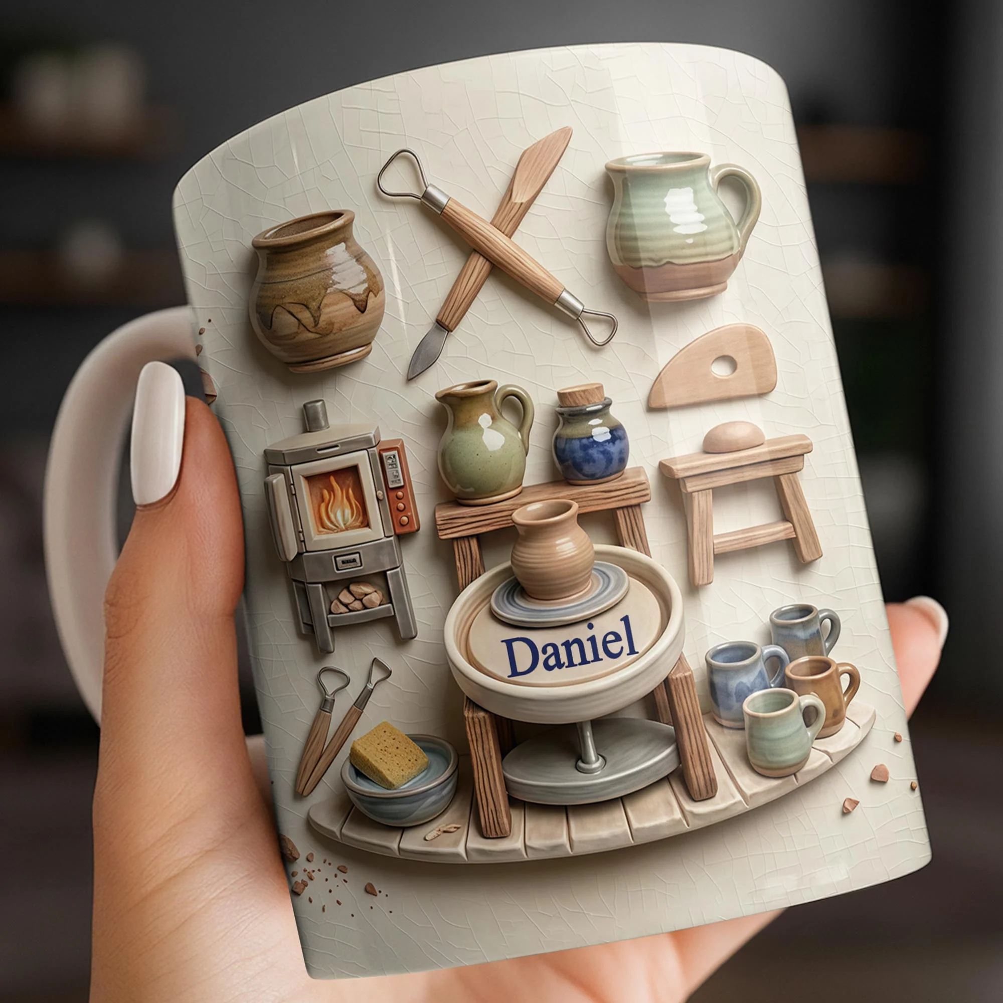 A Master At Work Creating Beauty From Clay Pottery Tools And Wheel - Personalized Custom Coffee Mug - HOB138_MG - Image 7