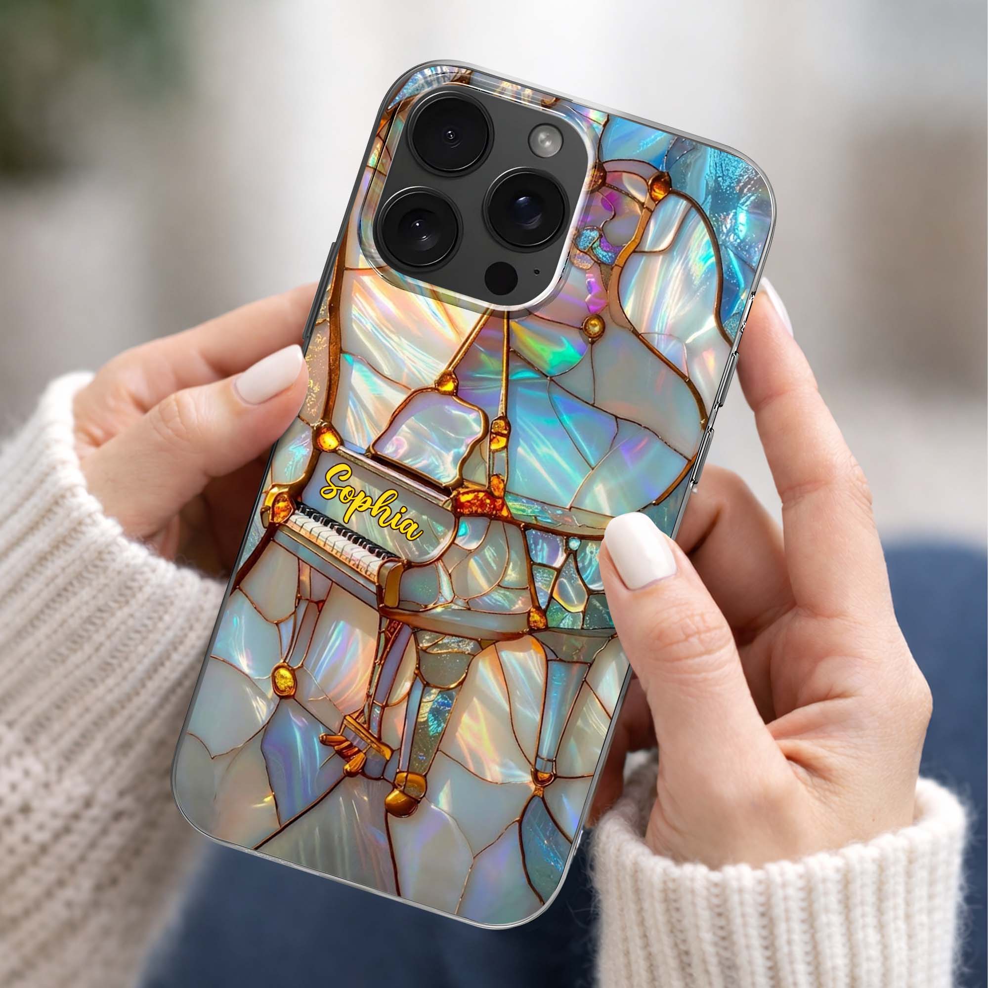 A Melody For The Soul Stained Glass Piano Art - Personalized Clear Phone Case - HOB092_PHC - Image 2
