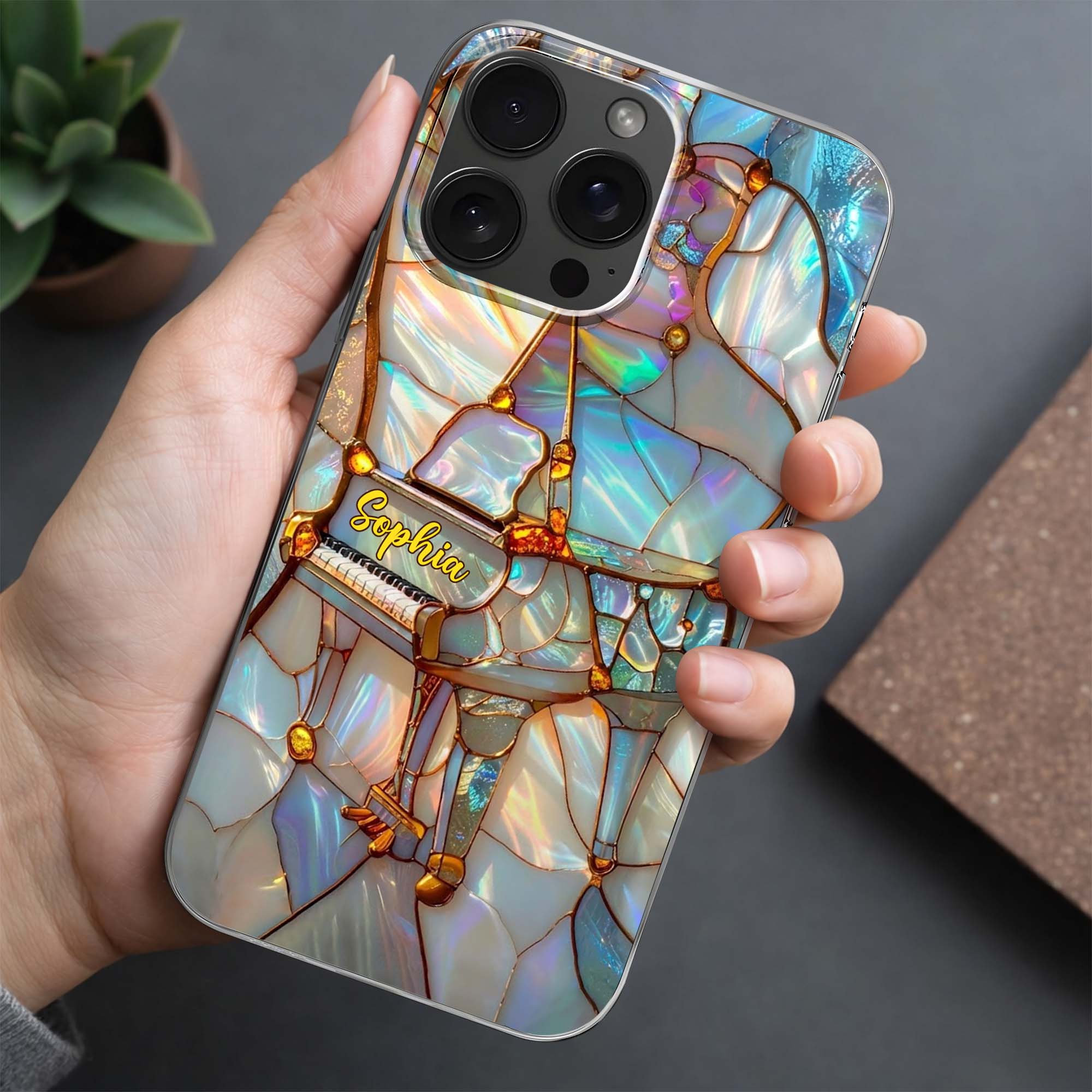 A Melody For The Soul Stained Glass Piano Art - Personalized Clear Phone Case - HOB092_PHC - Image 5