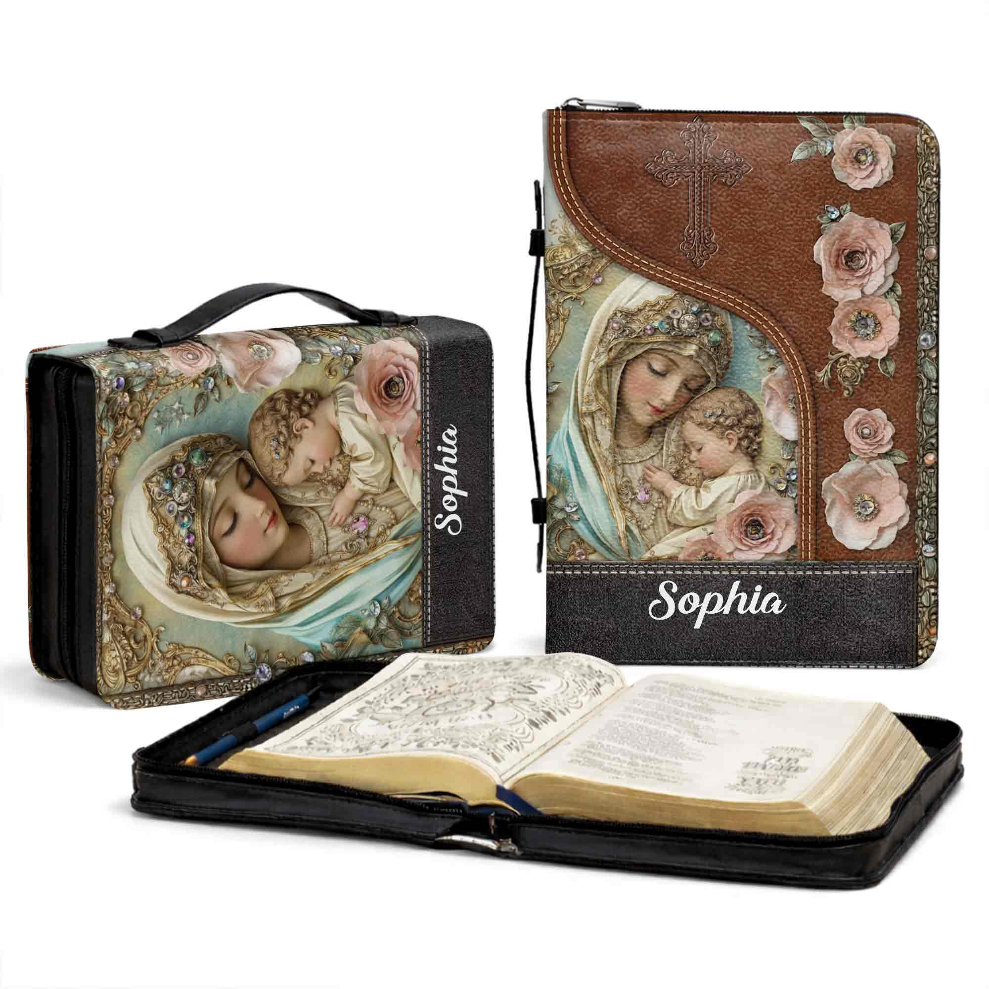 A Mother's Love Reflection Of Grace With Virgin Mary And Flowers - Personalized Custom Bible Cover - FTH139_BIBCO - Image 11