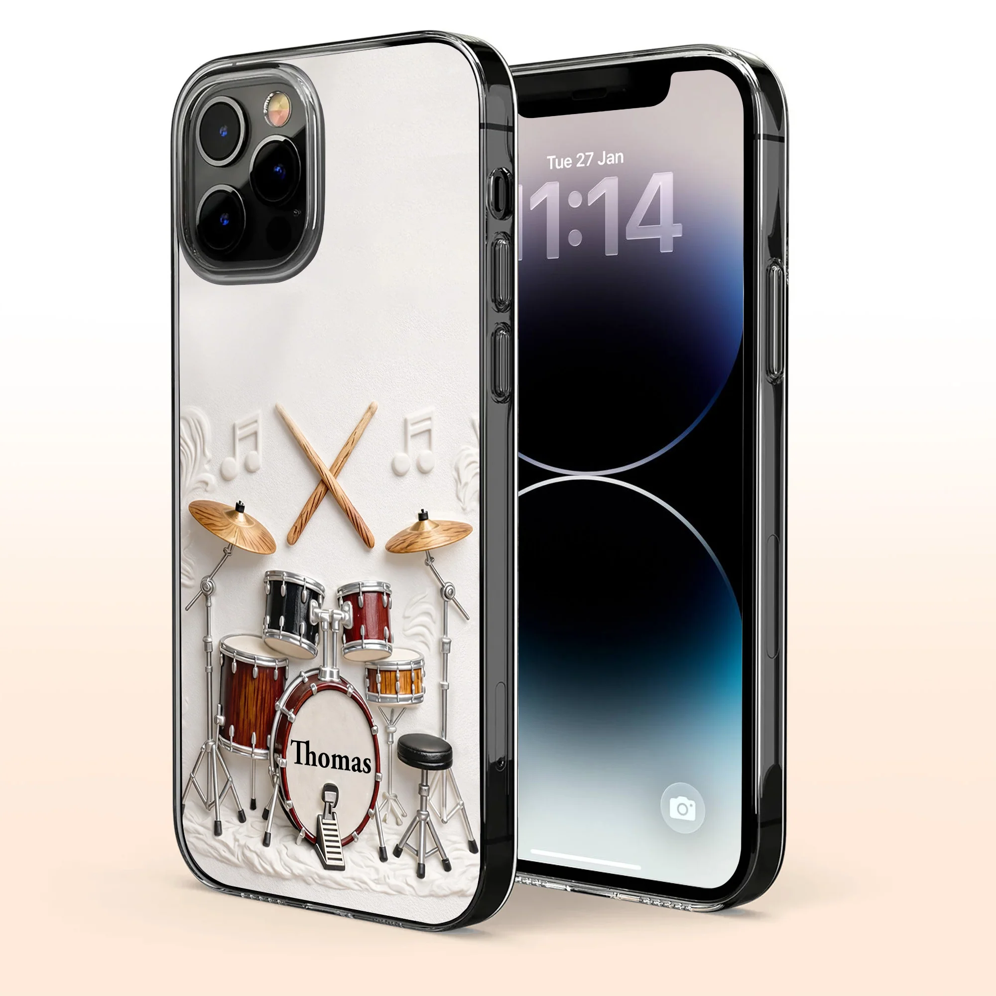 A Passion For Rhythm With 3D Drum Kit And Musical Notes - Personalized Clear Phone Case - JBS135_PHC - Image 3