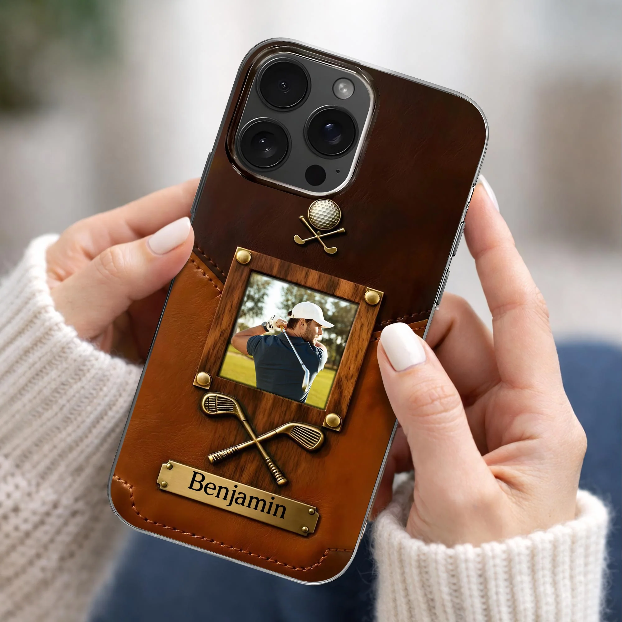 A Passion For The Game Swing For The Soul Leather Style Golf Clubs - Personalized Clear Phone Case - GOLF021_PHC - Image 2