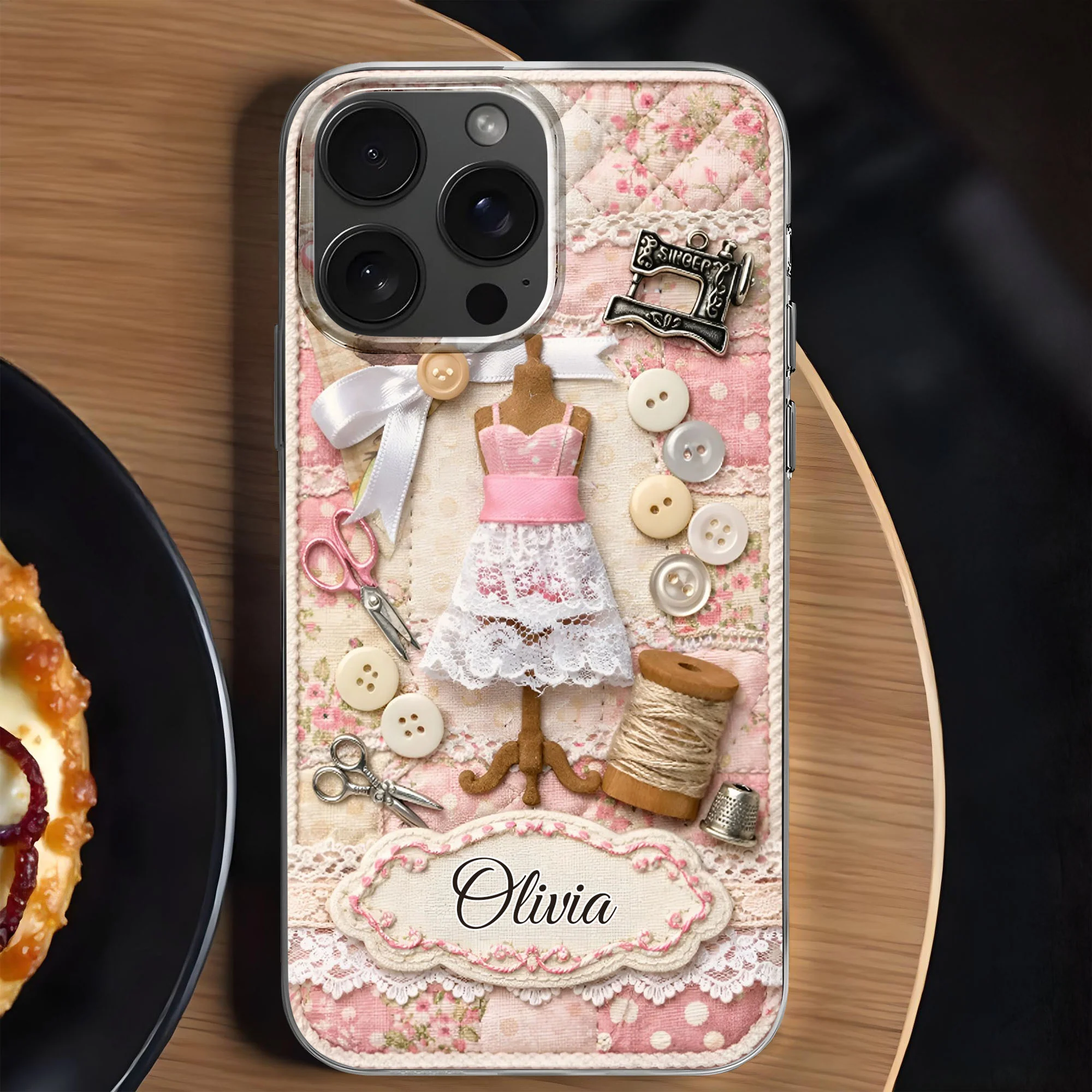 A Seamstress Works With Threads Of Love Sewing Machine And Buttons - Personalized Clear Phone Case - HAND027_PHC