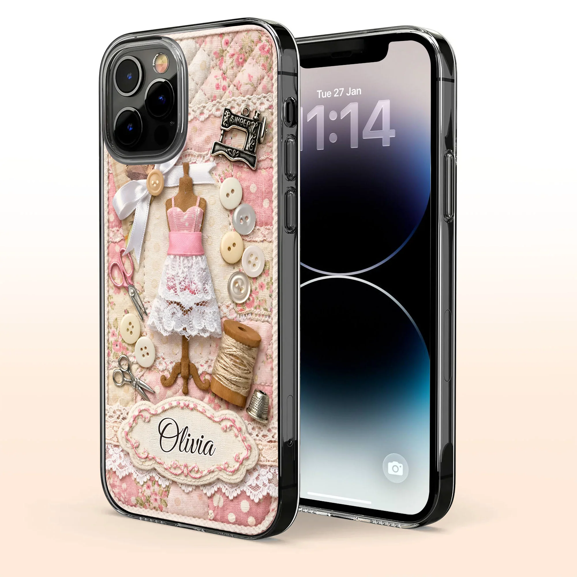 A Seamstress Works With Threads Of Love Sewing Machine And Buttons - Personalized Clear Phone Case - HAND027_PHC - Image 3