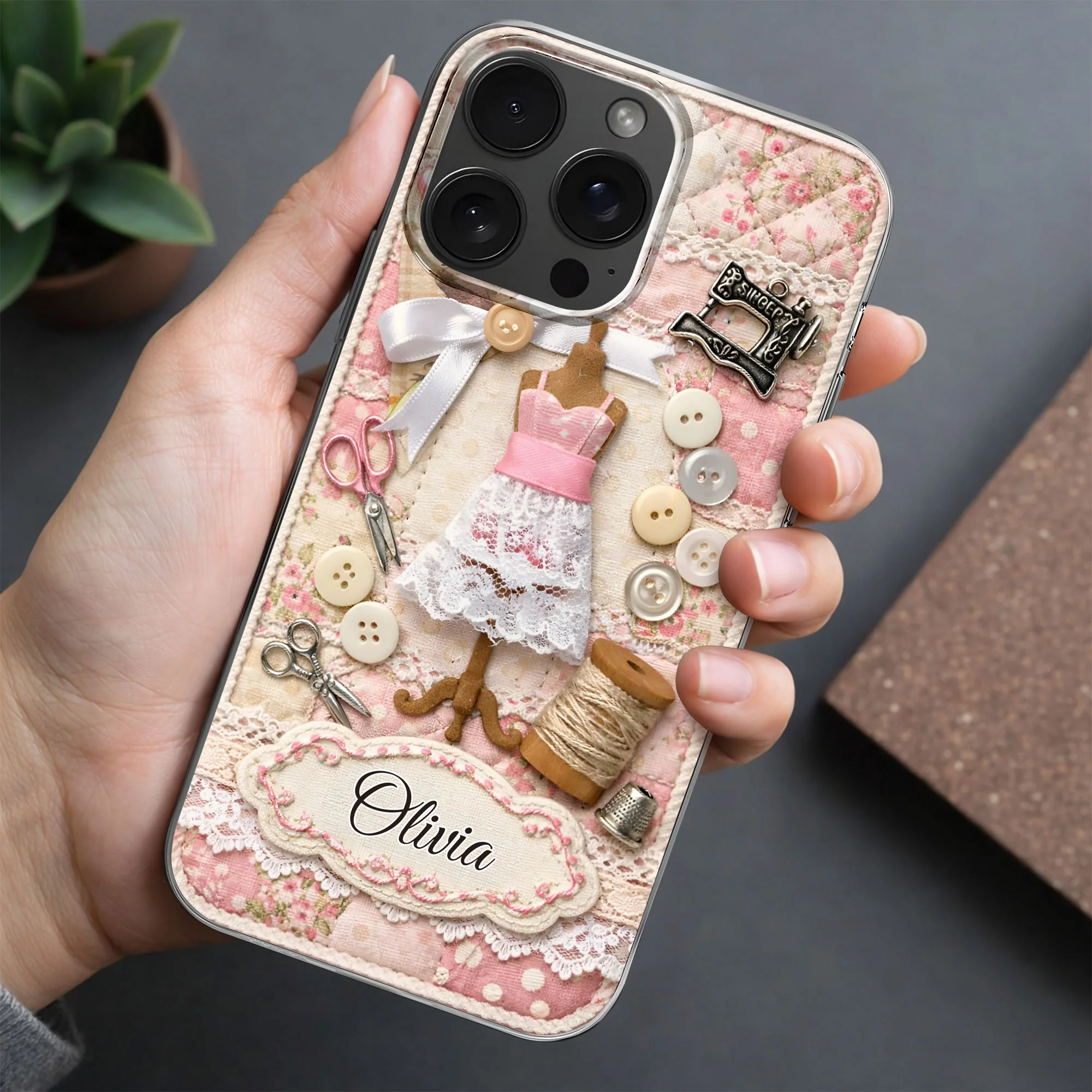 A Seamstress Works With Threads Of Love Sewing Machine And Buttons - Personalized Clear Phone Case - HAND027_PHC - Image 5