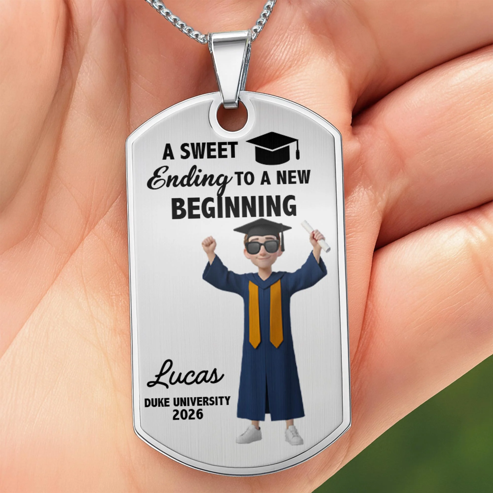A Sweet Ending To A New Beginning Graduation Cap And Diploma - Personalized Custom Dog Tag Necklace - GRAD034_DTNECK - Image 4