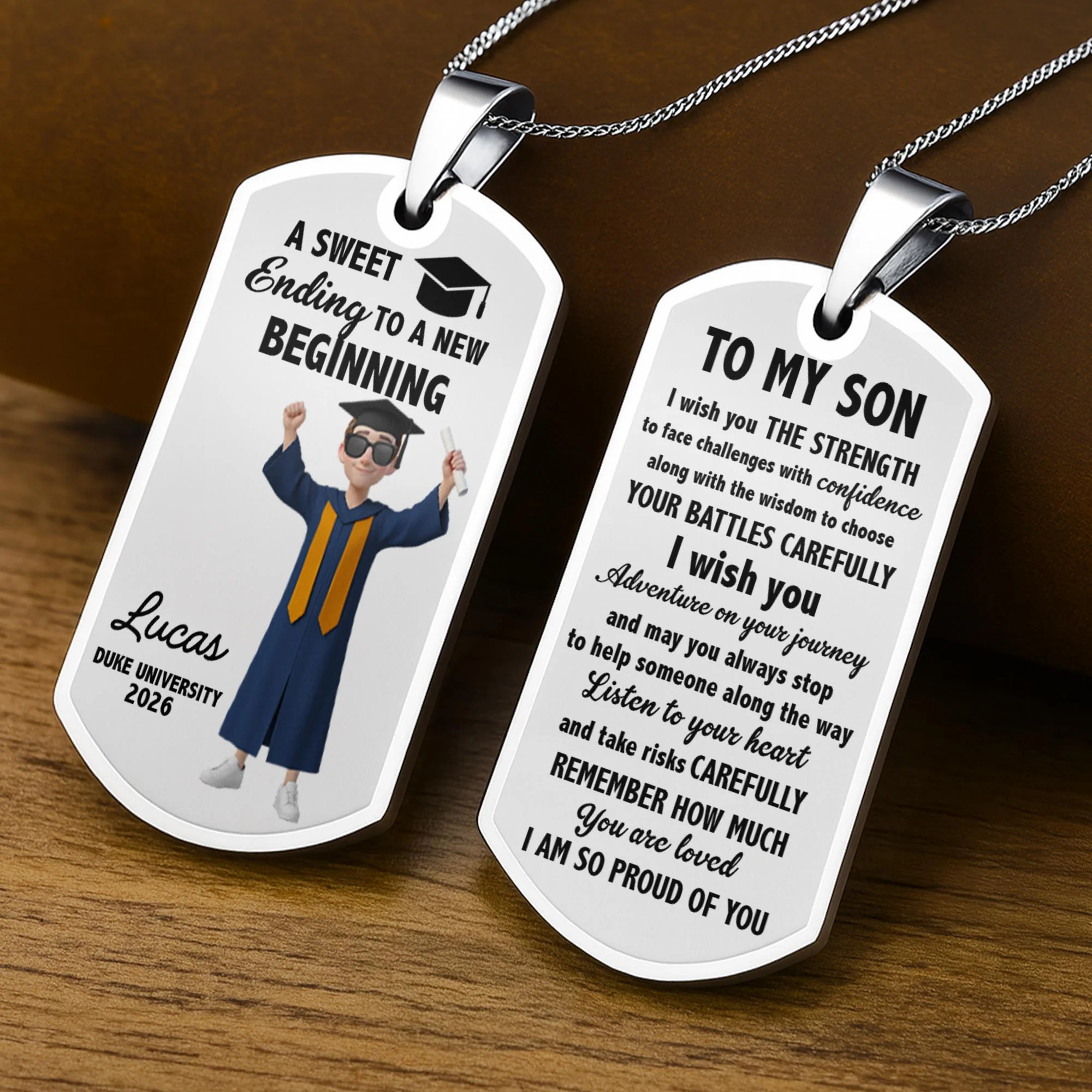 A Sweet Ending To A New Beginning Graduation Cap And Diploma - Personalized Custom Dog Tag Necklace - GRAD034_DTNECK - Image 6
