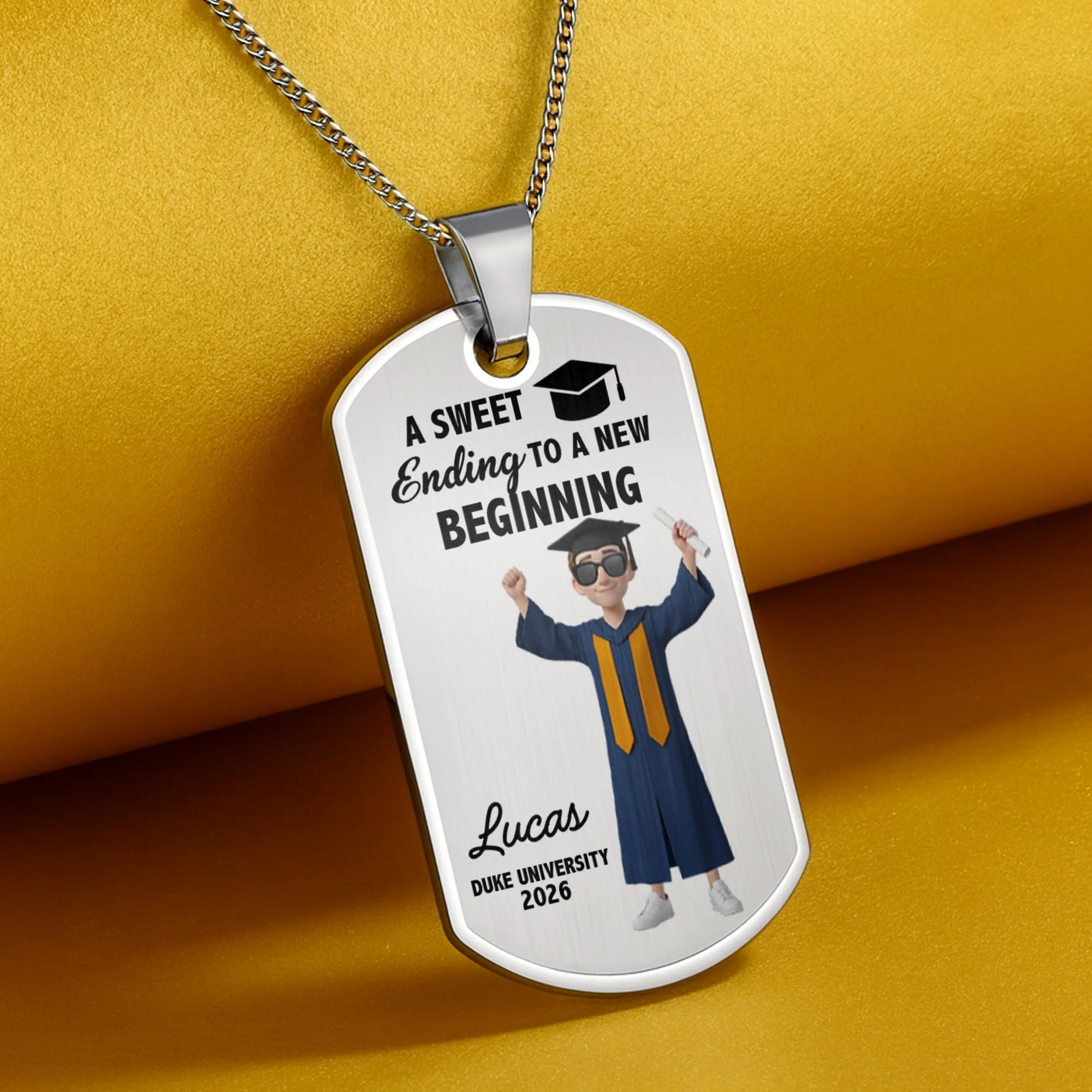 A Sweet Ending To A New Beginning Graduation Cap And Diploma - Personalized Custom Dog Tag Necklace - GRAD034_DTNECK - Image 7
