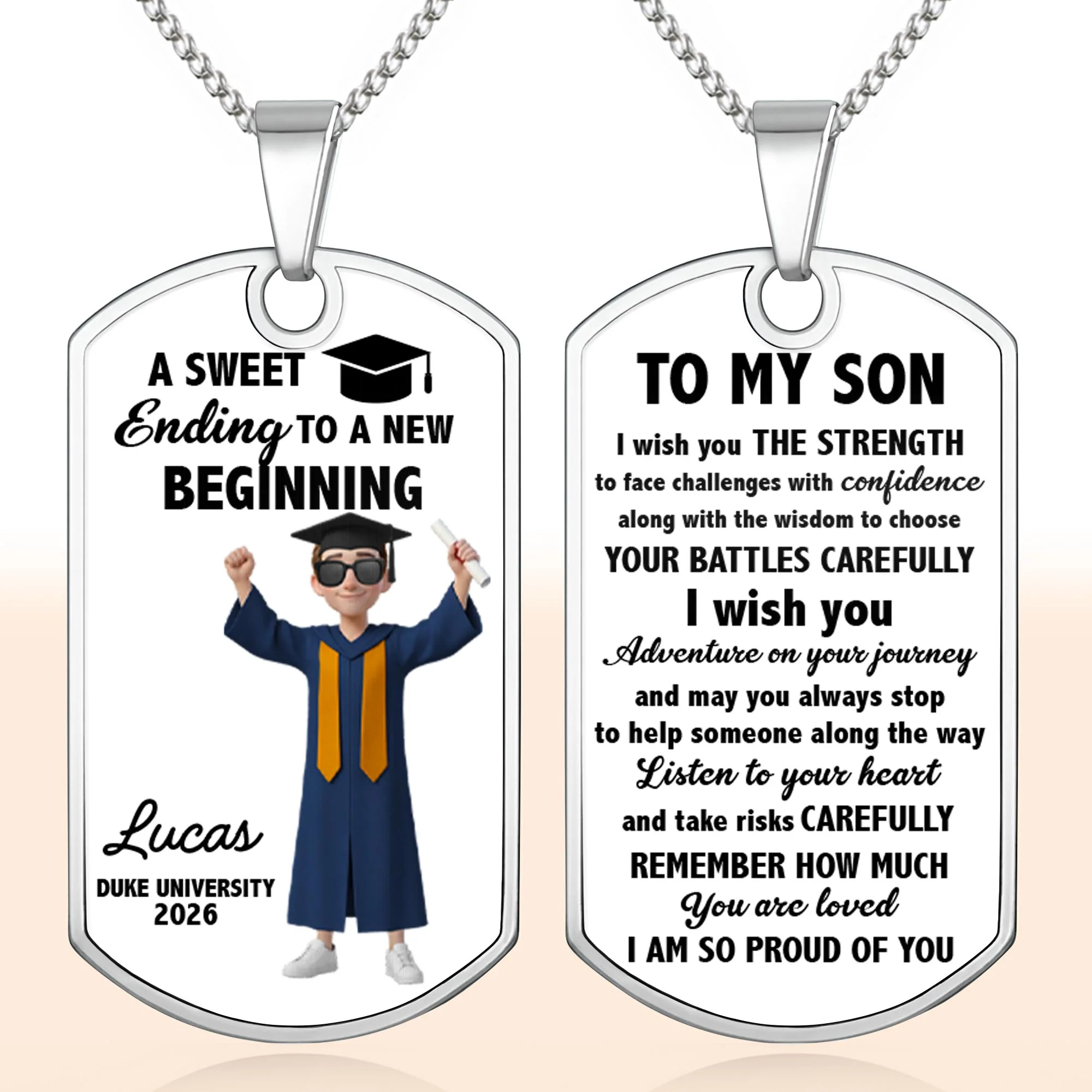 A Sweet Ending To A New Beginning Graduation Cap And Diploma - Personalized Custom Dog Tag Necklace - GRAD034_DTNECK - Image 9
