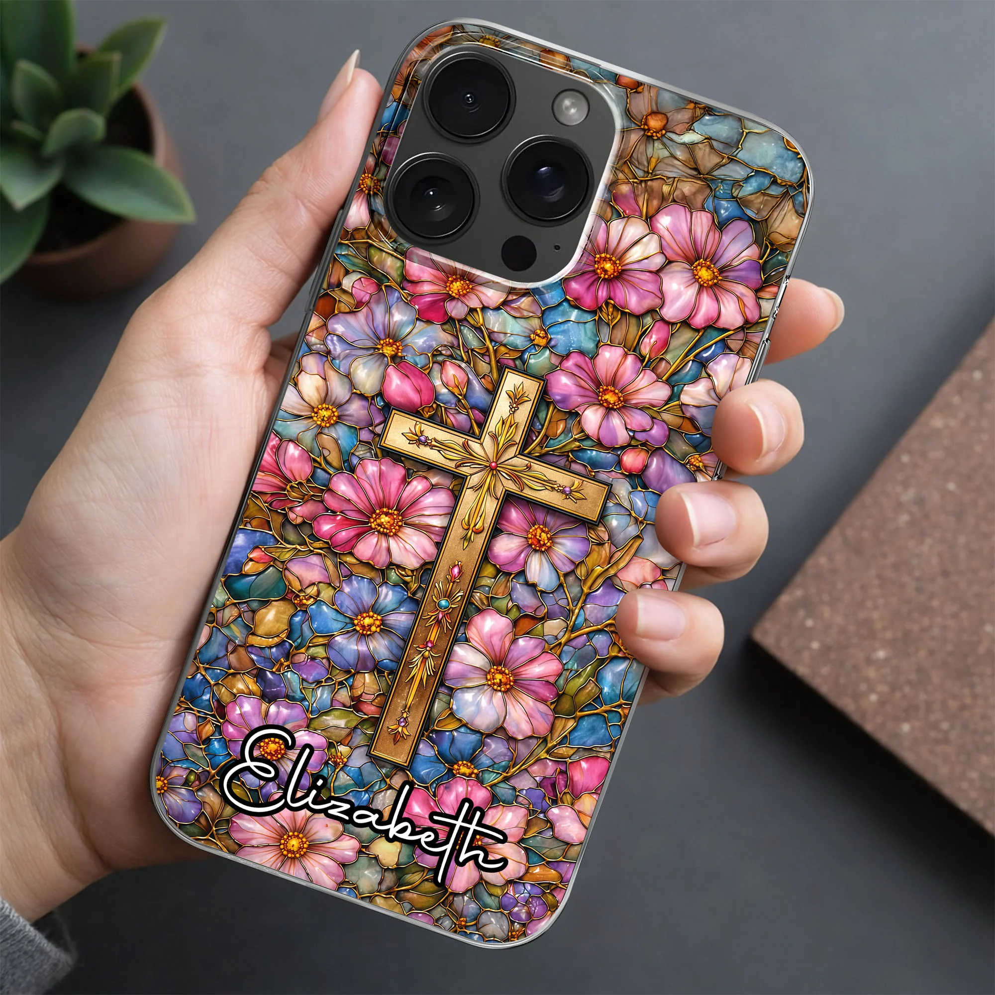 A Symbol Of Faith Surrounded By Stained Glass Flowers And Cross - Personalized Clear Phone Case - FTH128_PHC - Image 5