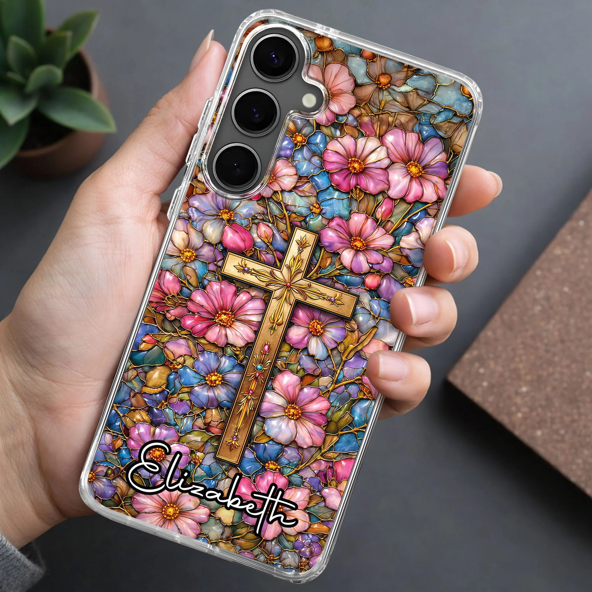 A Symbol Of Faith Surrounded By Stained Glass Flowers And Cross - Personalized Clear Phone Case - FTH128_PHC - Image 8