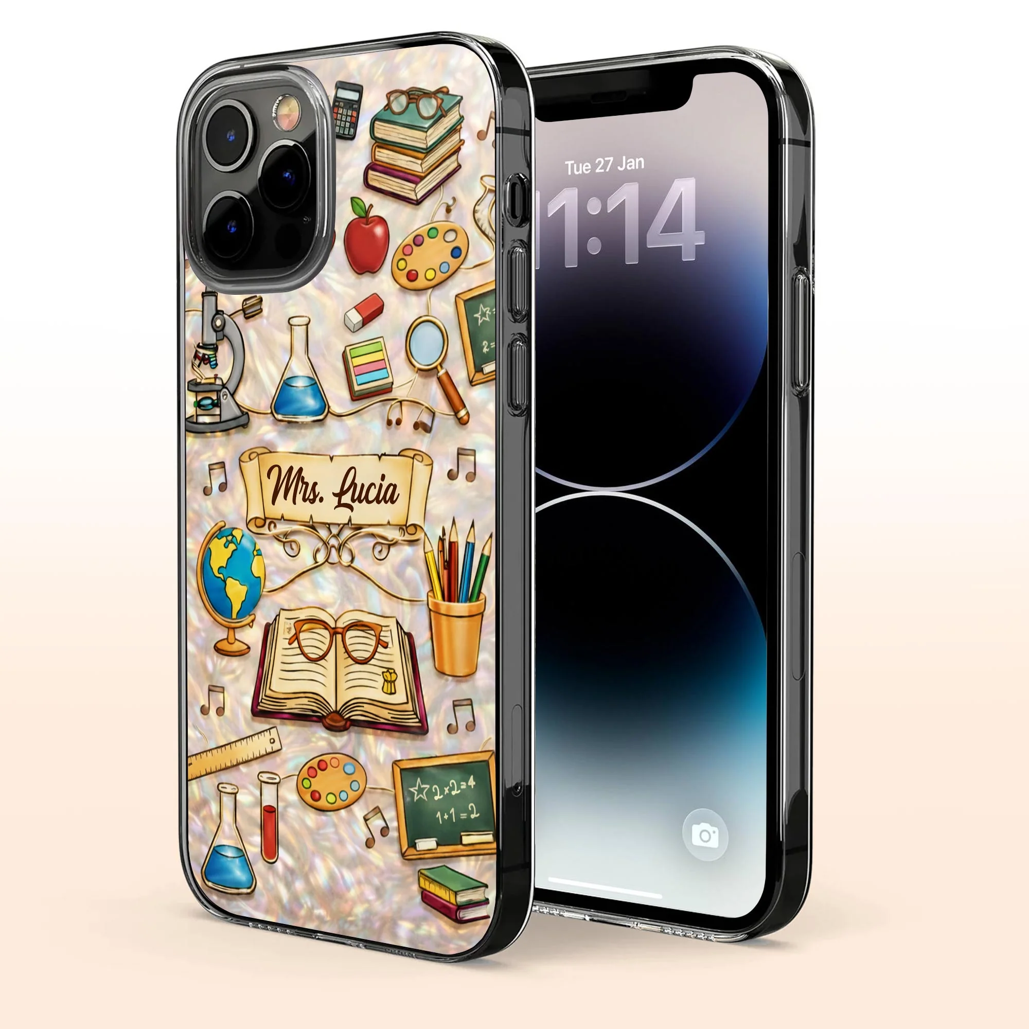 A Teacher Inspires Books Microscope Globe And School Supplies - Personalized Clear Phone Case - TEACH073_PHC - Image 3