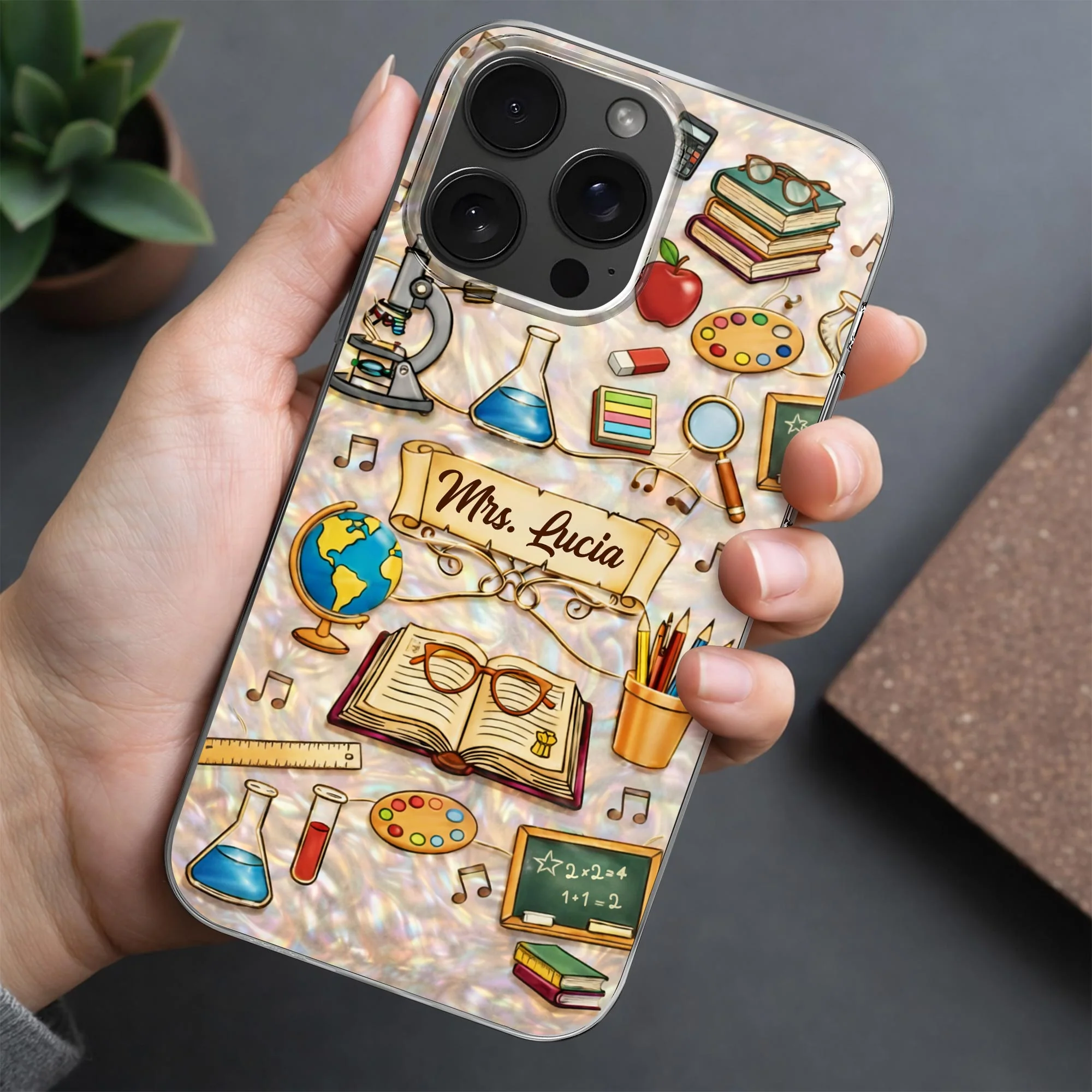 A Teacher Inspires Books Microscope Globe And School Supplies - Personalized Clear Phone Case - TEACH073_PHC - Image 5